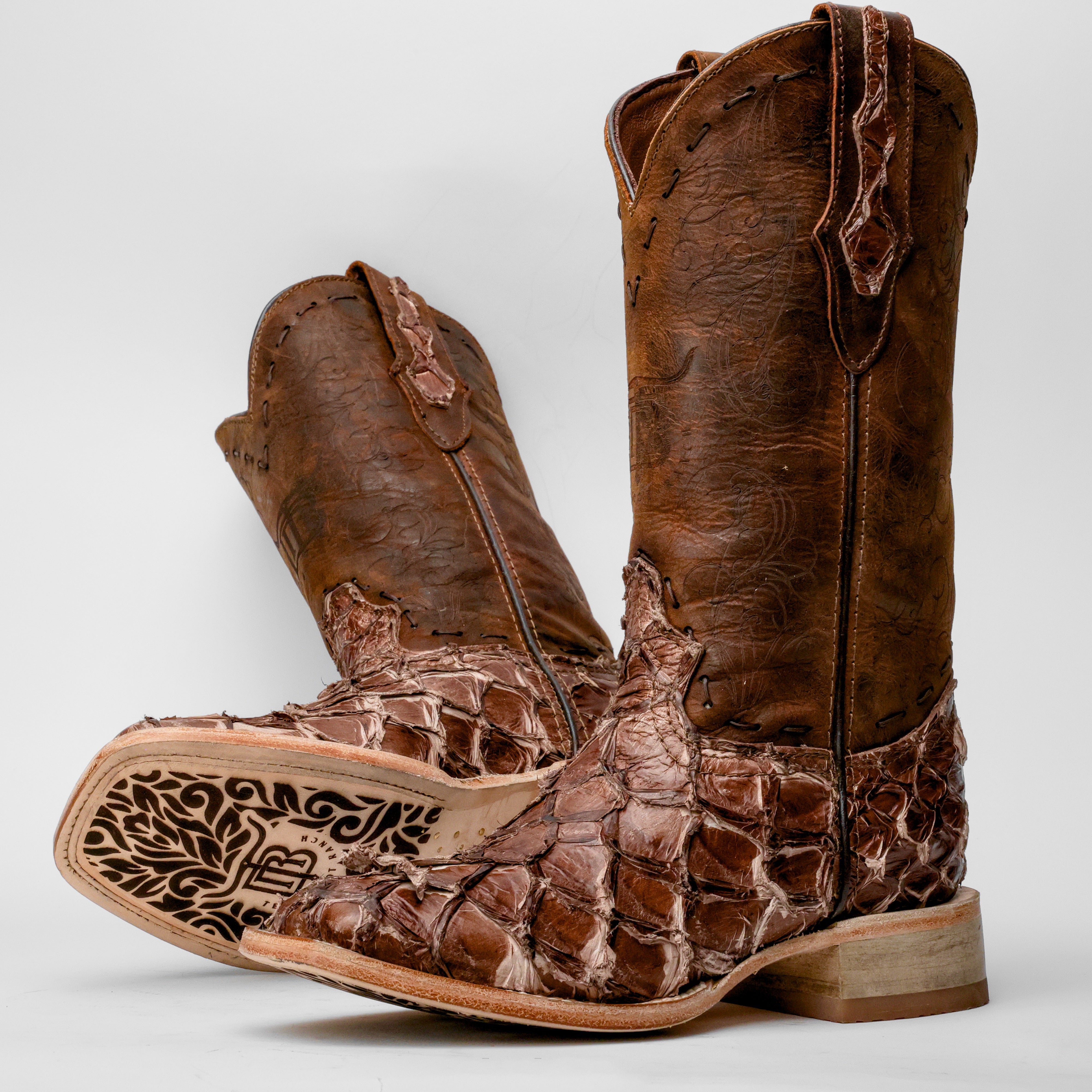 GENUINE Cinnamon Pirarucu Boots - Square Toe