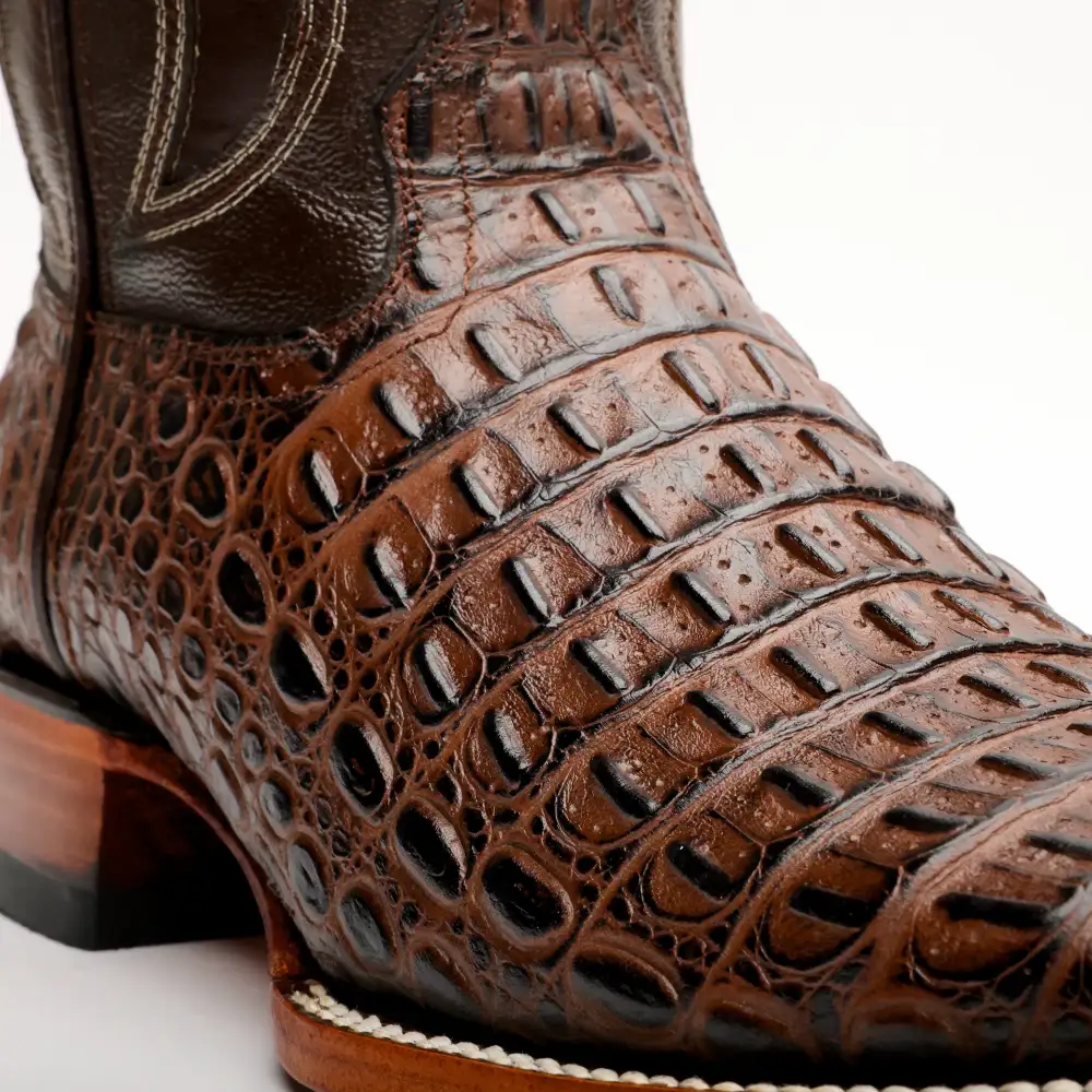 Brown Caimán Hornback Leather Boots -Square Toe