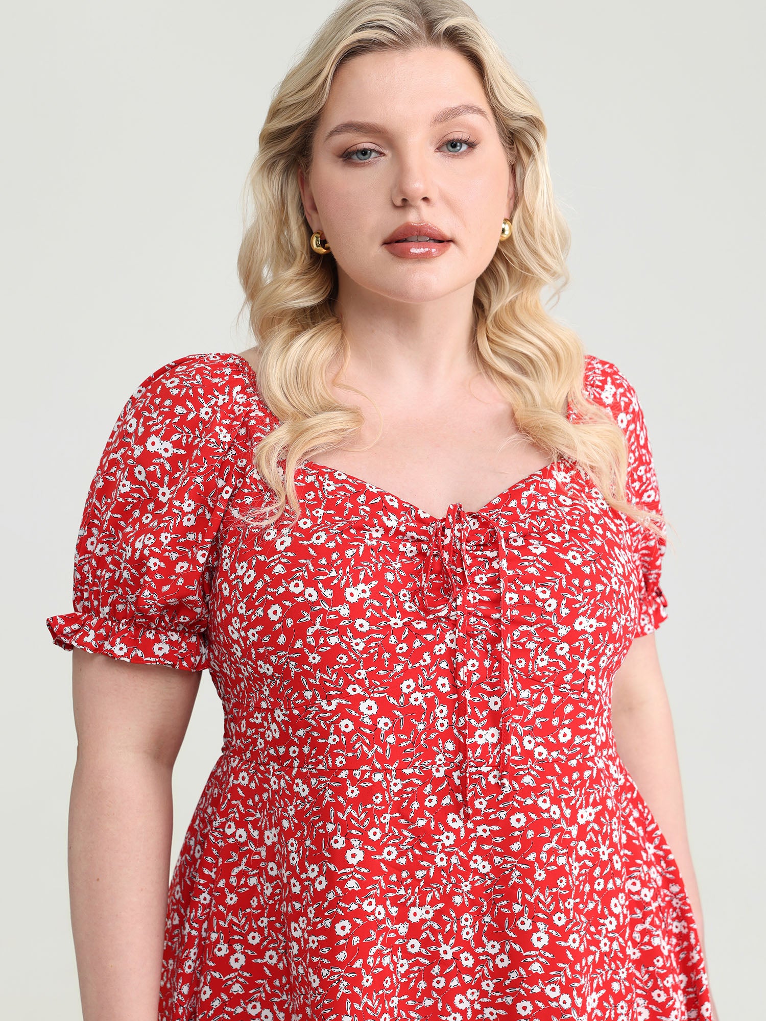 Micro Floral Print Shirred Bow-Tie Mini Dress