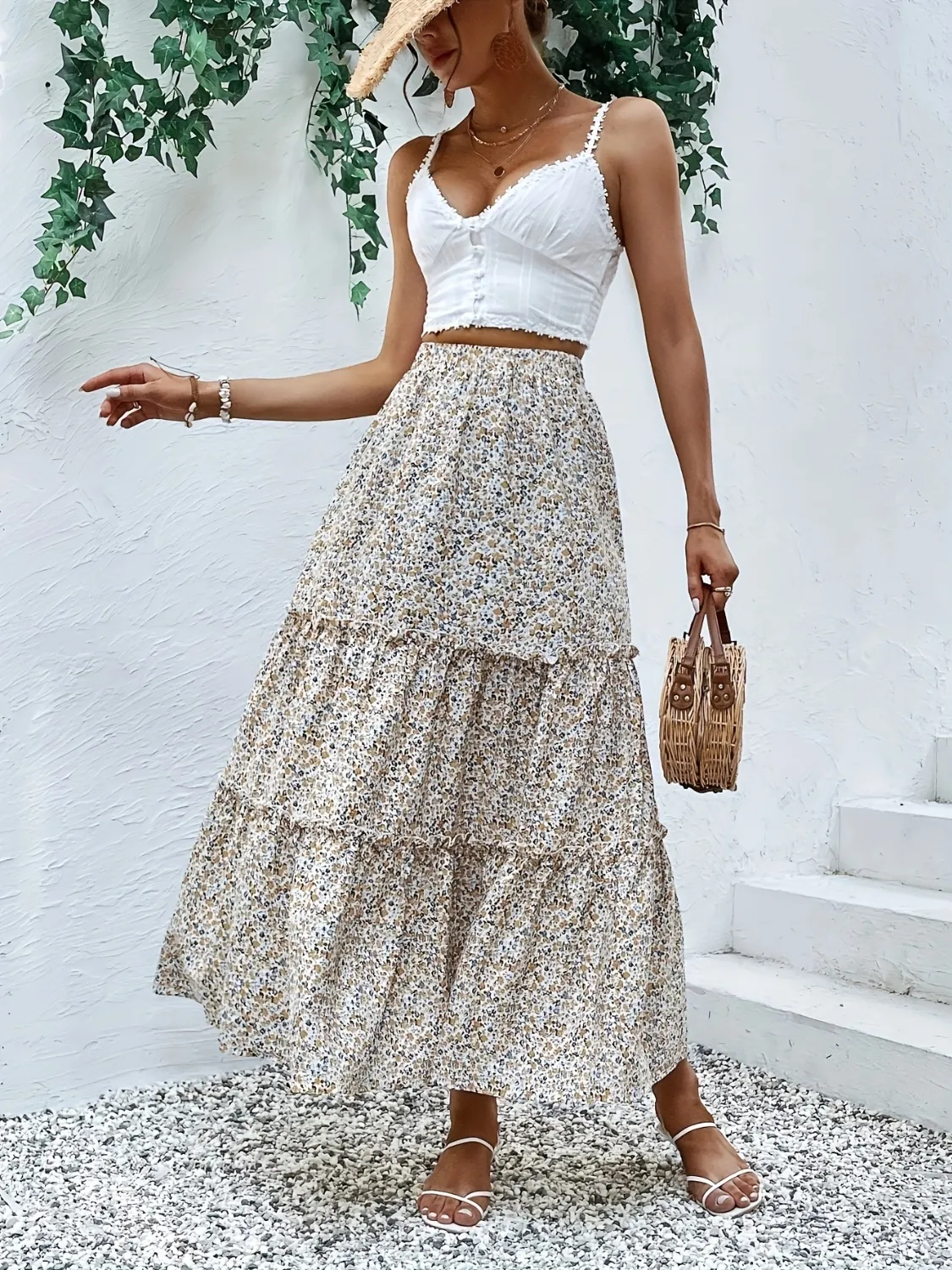 Frill Tiered Printed Skirt
