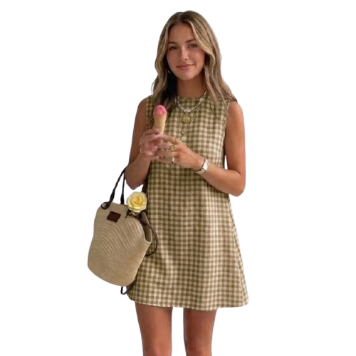 Women's Plaid Dress — Spring/Summer Beach Bohemian Style, Pure Cotton Gingham Attire