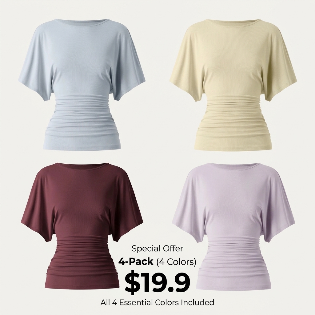 Women's Boatneck Batwing Sleeve Top with Side Ruching