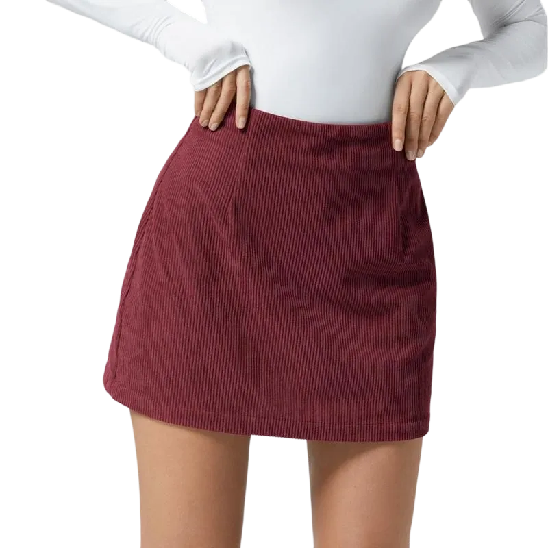 High Waisted Invisible Zipper A-line Corduroy Casual Skirt