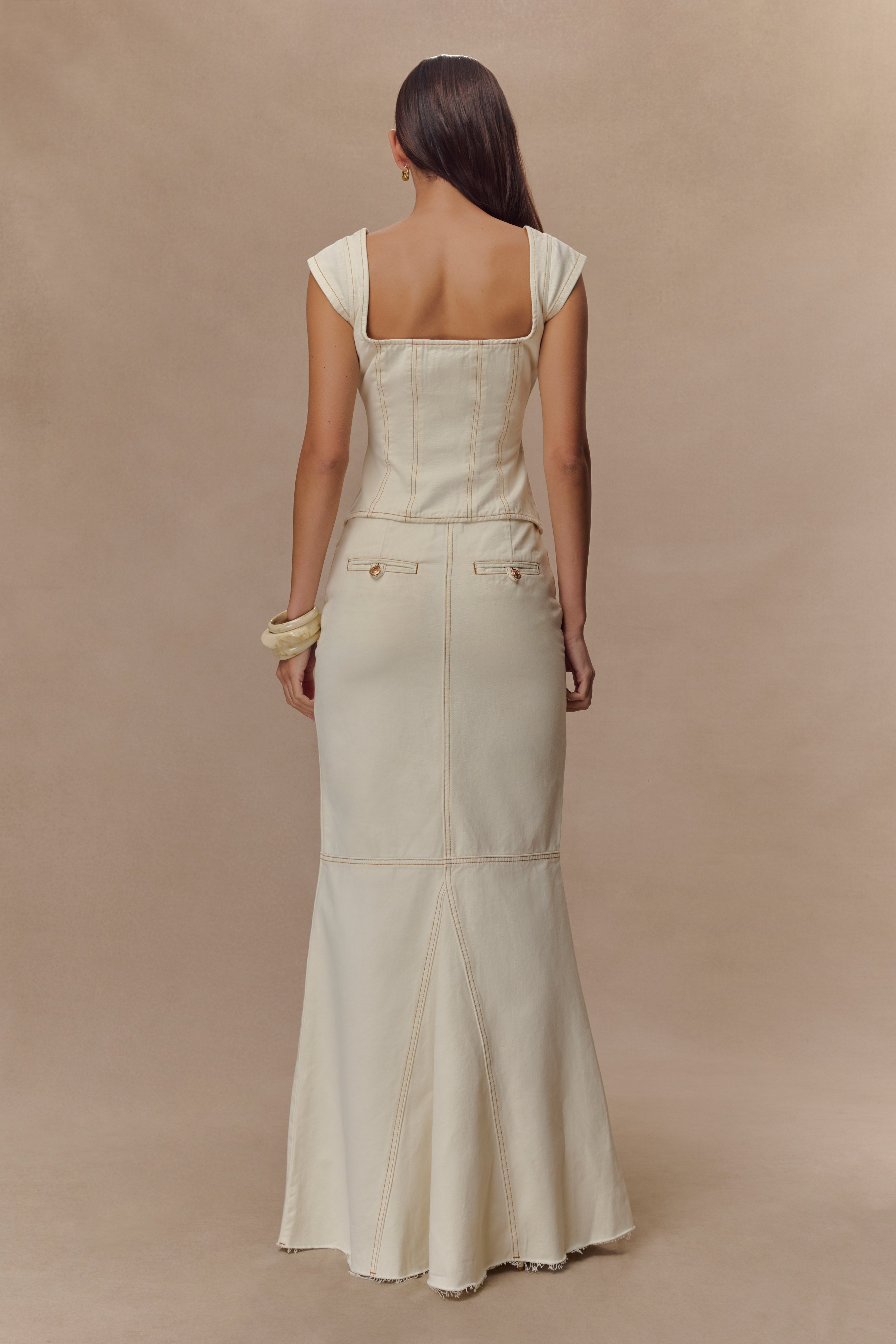 Ecru Denim Maxi Skirt