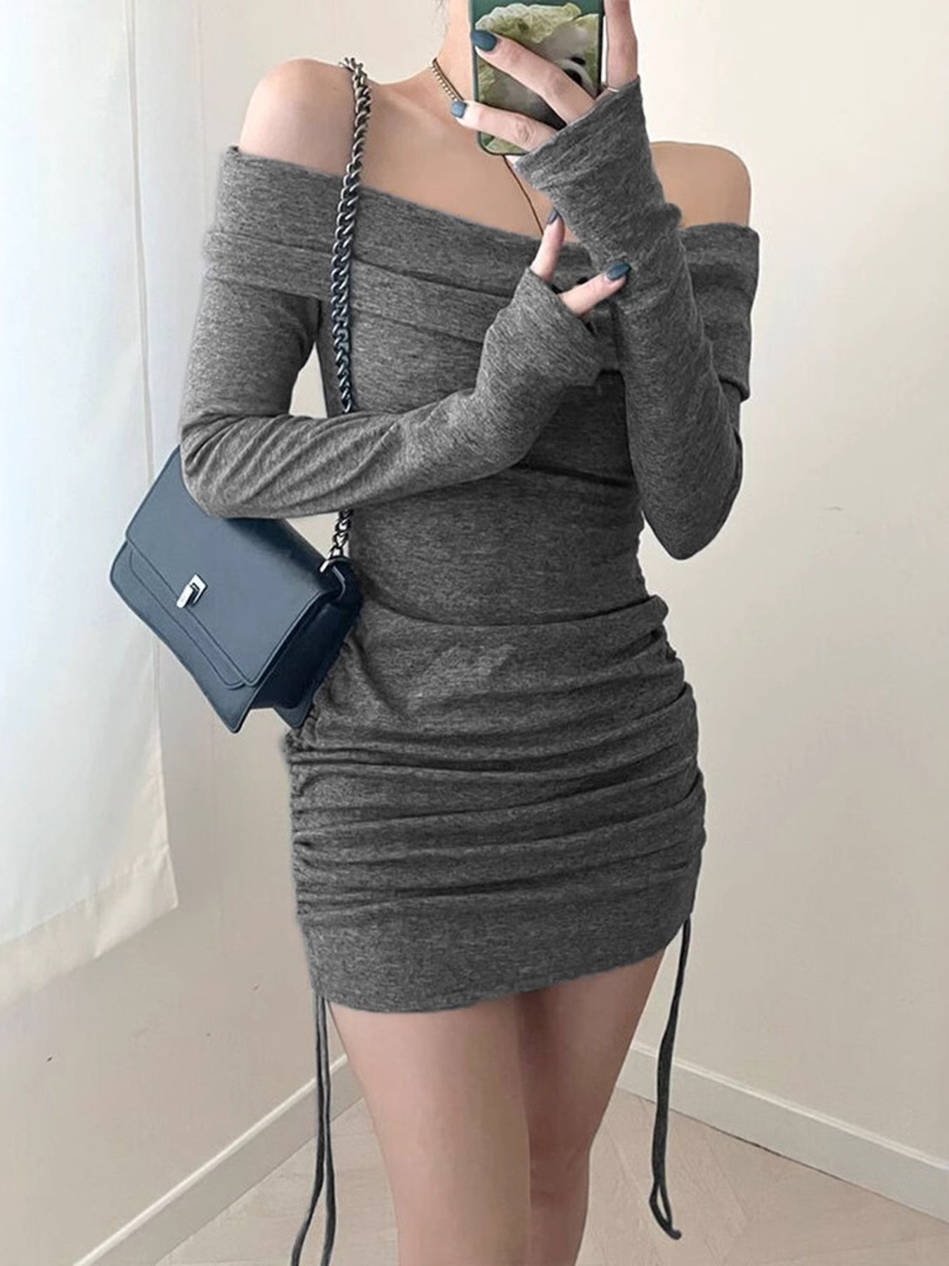 Off-Shoulder Ruched Bodycon Mini Dress