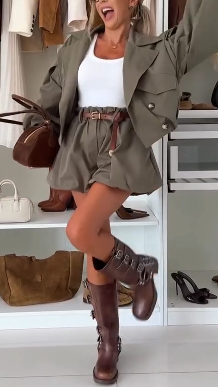 Women Lapel Jacket + Shorts Temperament Casual Suit