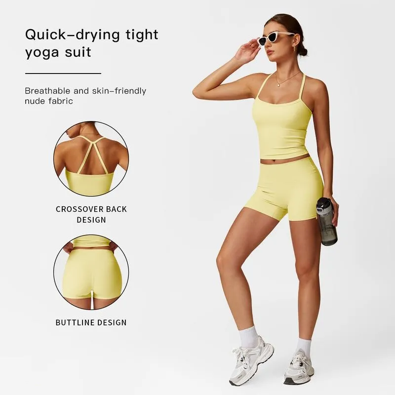 Women's Solid Cami Top & Shorts Fitness Sportswear Set (Just $3 a set!)