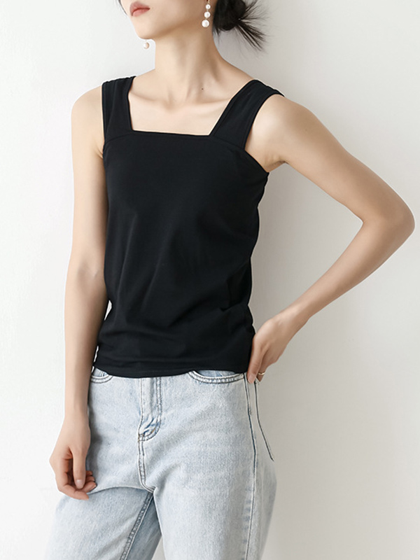 Casual Simple 6 Colors Square-Neck Sleeveless Vest