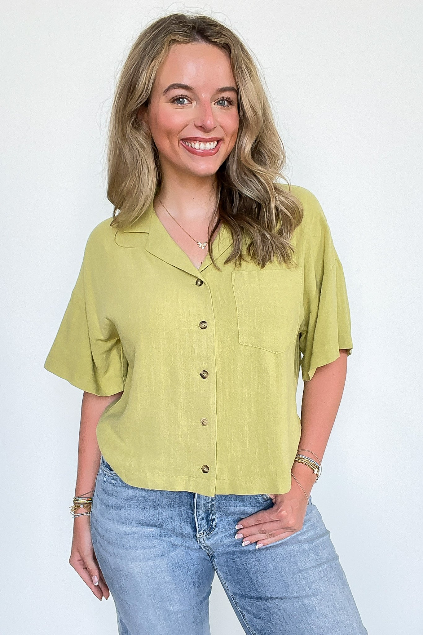 Notched Collar Short Sleeve Shirt