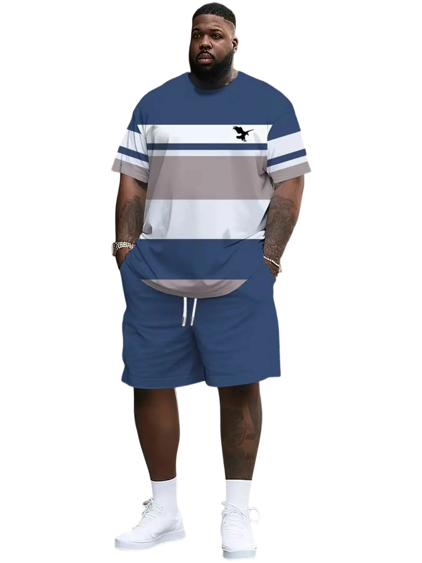 Men's Summer Casual Sportswear Set, Breathable 3D Print Round Neck T-Shirt and Shorts, Knitted Fabric, Loose Fit, Outdoor Leisure Wear, Sporty Style, Casual Activewear, Athleisure Street Fit