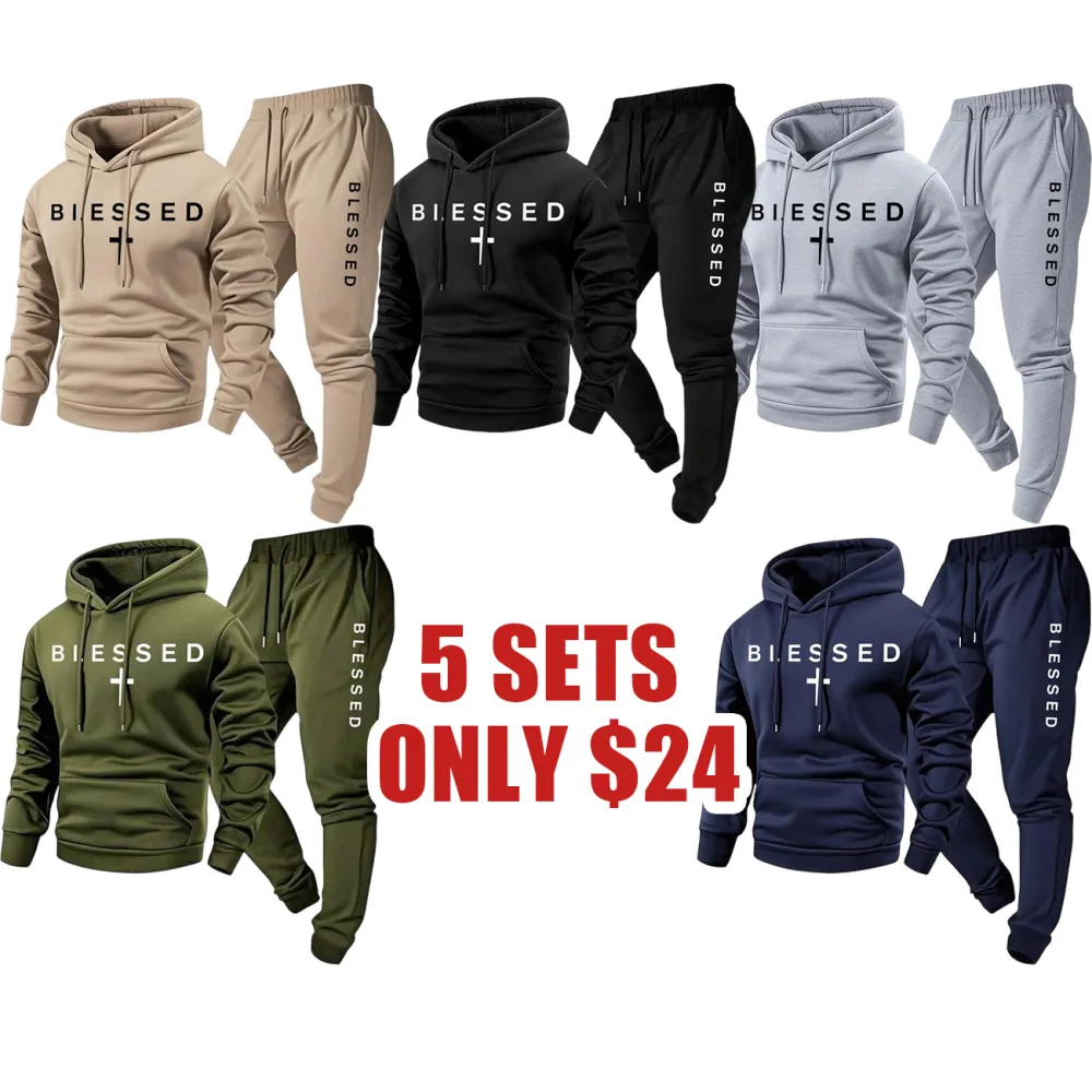 Unisex Cross Letter Print Hoodie & Drawstring Sweatpants Set