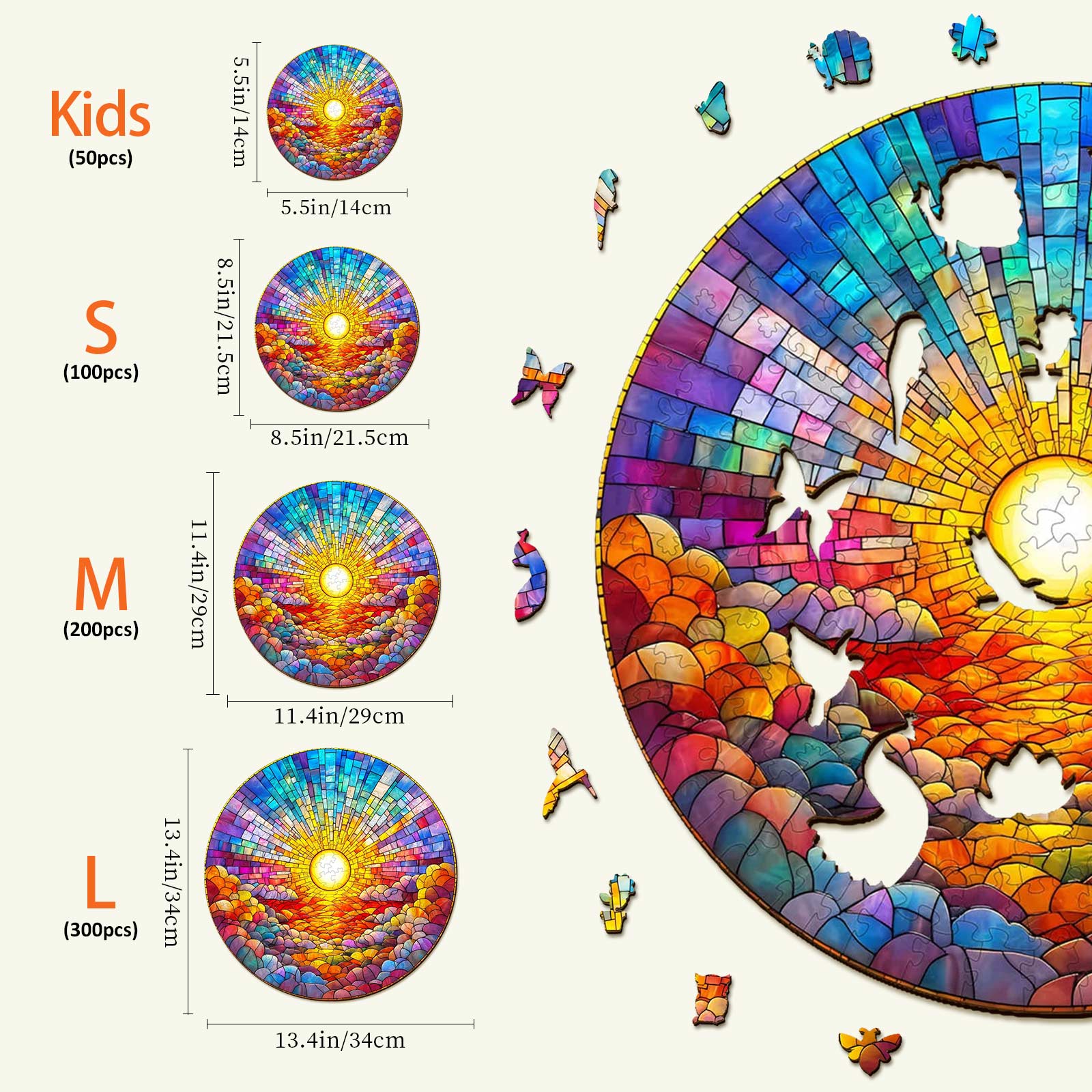 Stained Glass Rainbow Wooden Jigsaw Puzzle