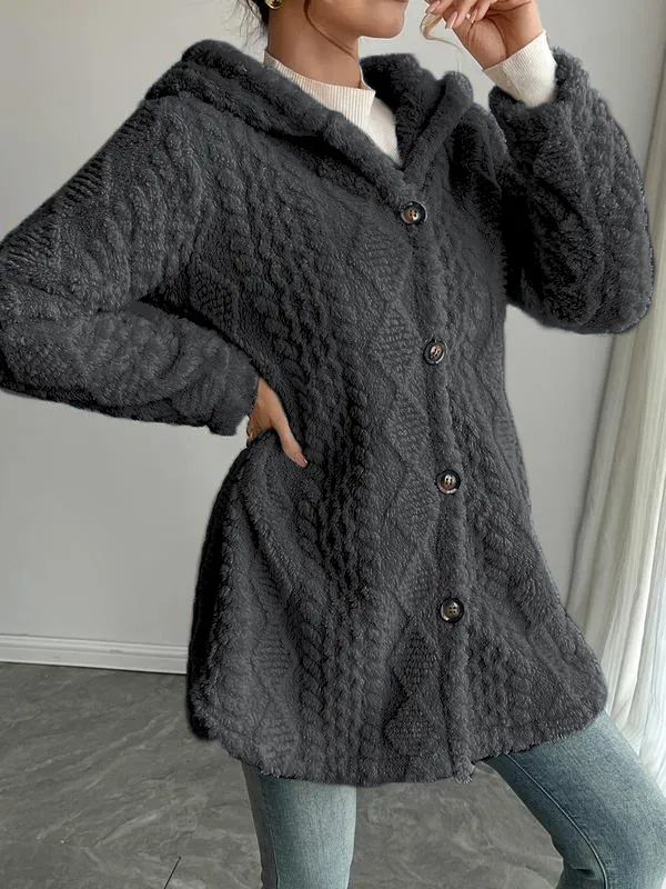 Women's Solid Color Fuzzy Hooded Jacket