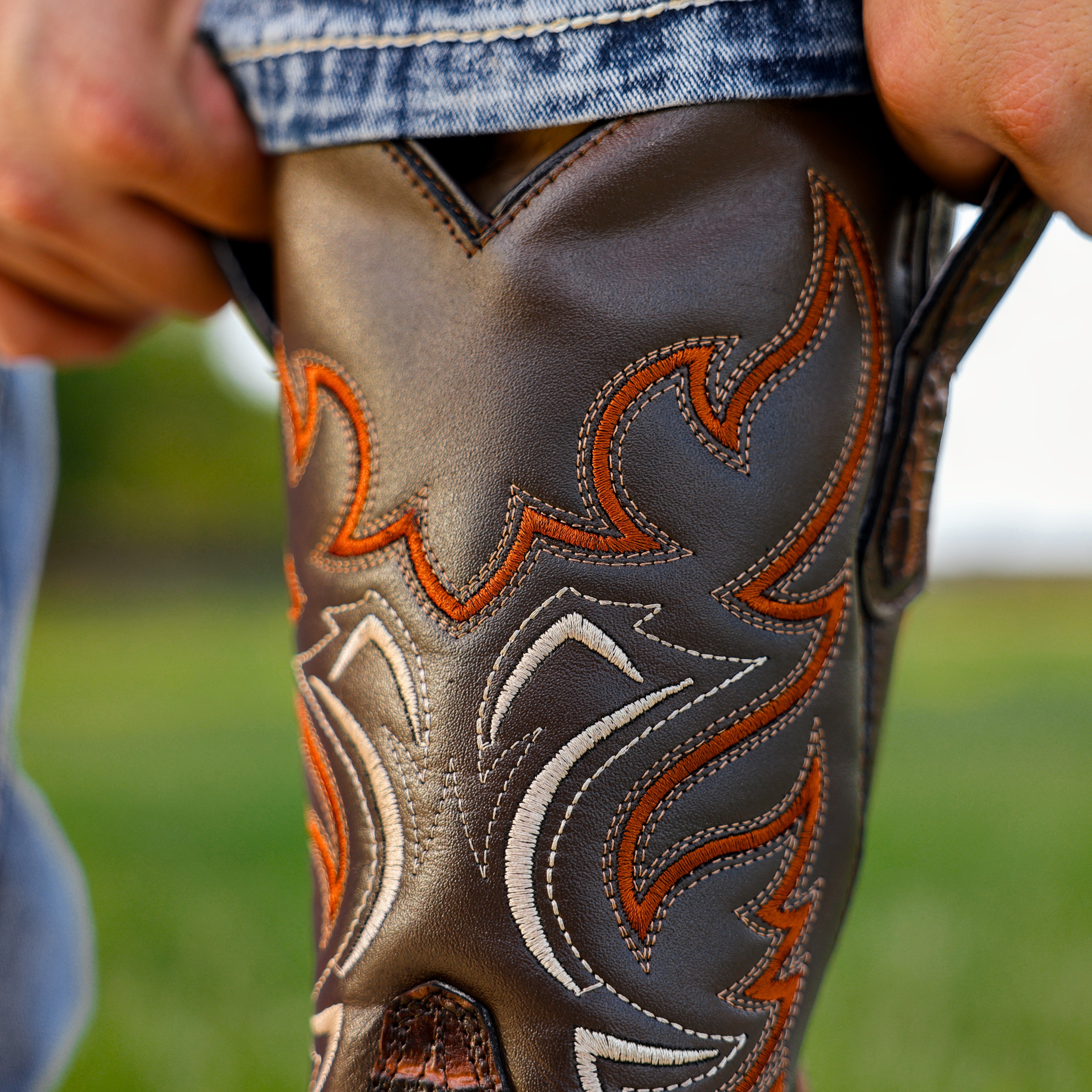 Cognac Caiman Belly Leather Boots - Round Toe