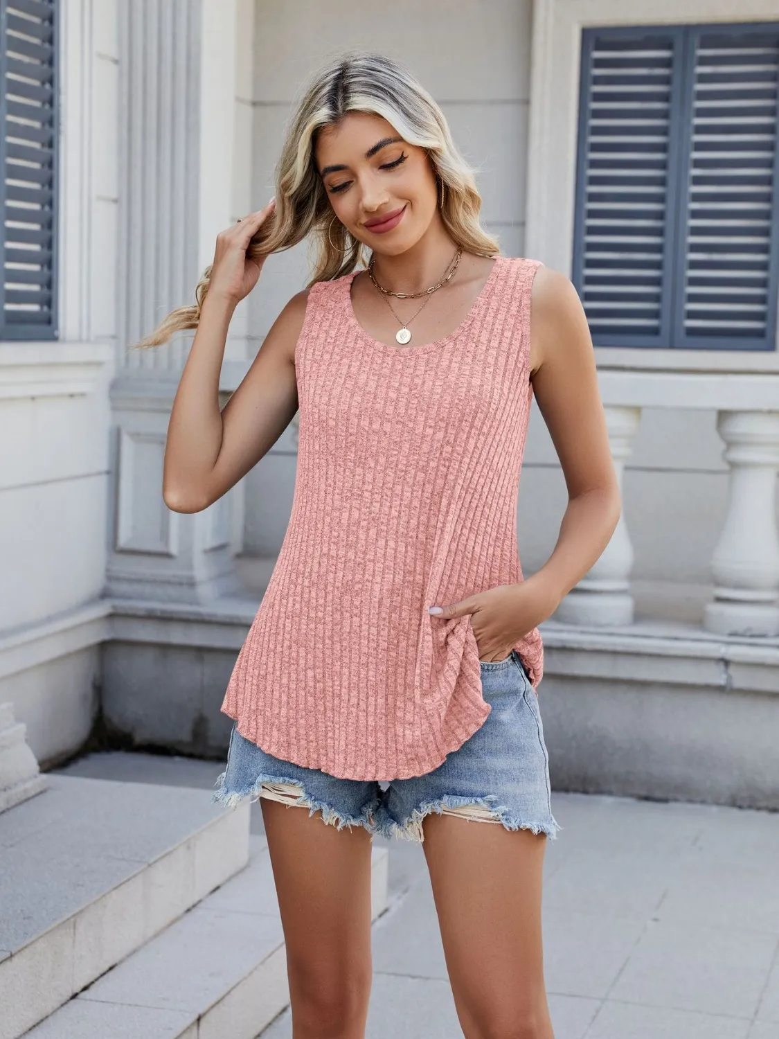 Round Ribbed Neck Tank (multiple color options)