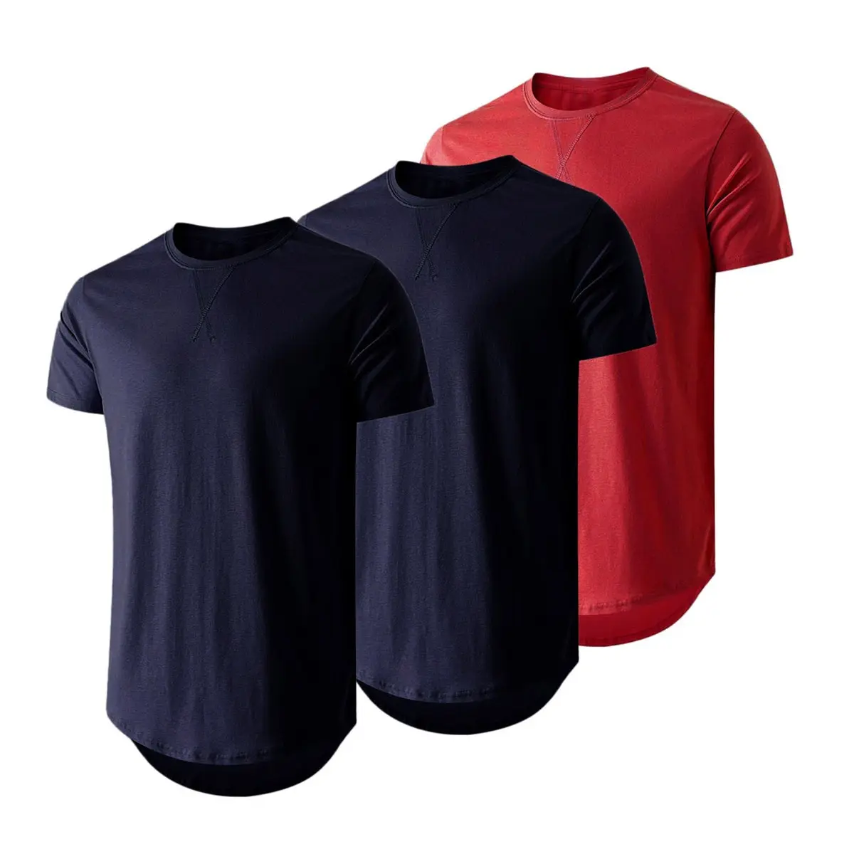 Mens 3 Pack Cotton Hipster Hip Hop Longline Crewneck T-Shirt,Menswear Casual Tshirt Tops