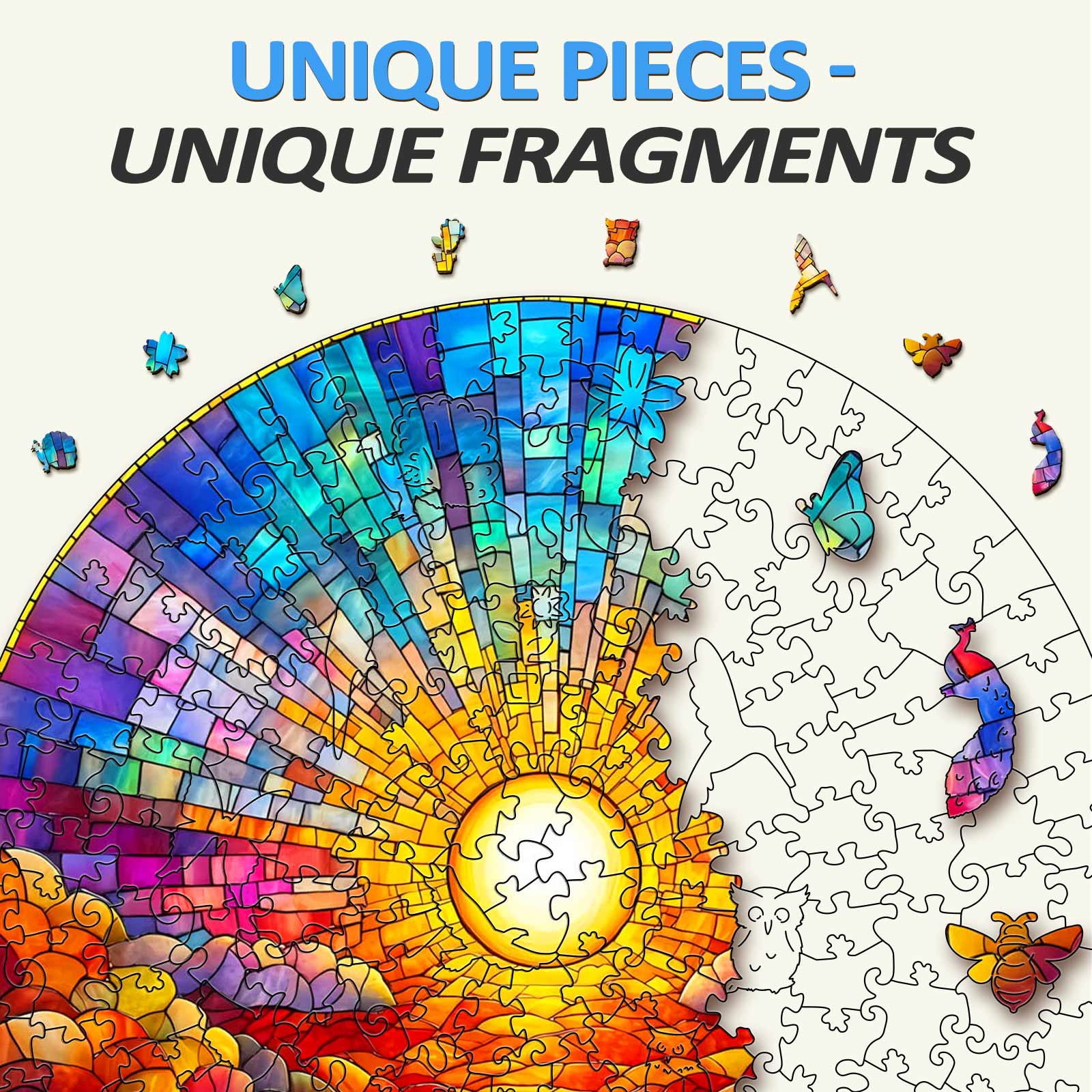 Stained Glass Rainbow Wooden Jigsaw Puzzle