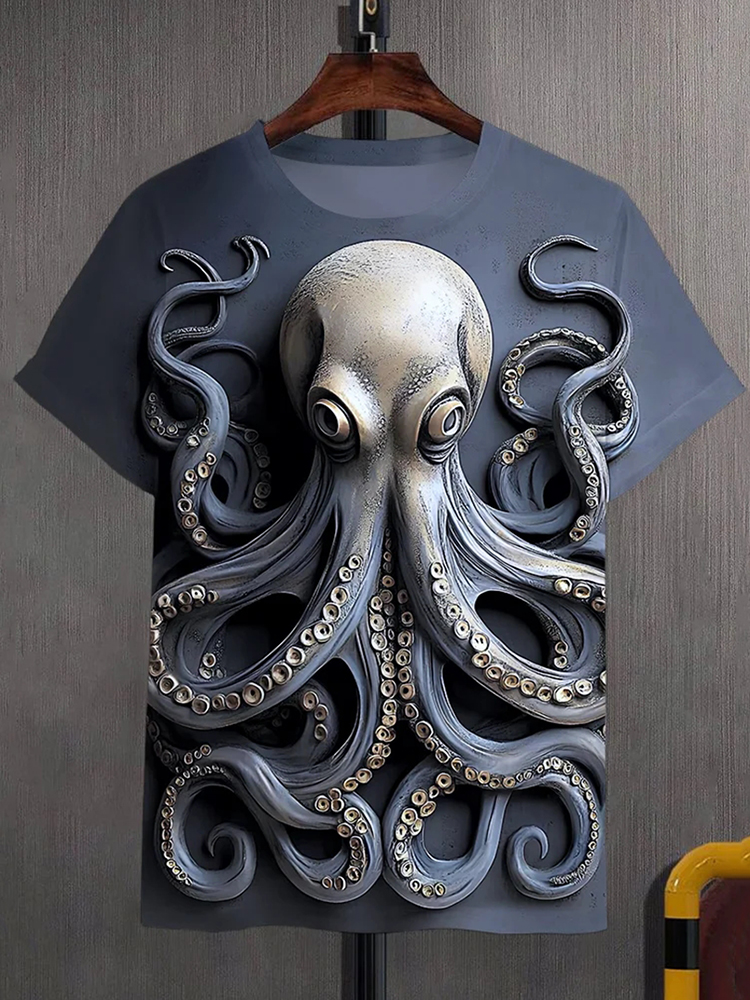 Men's 3d Octopus Graphic Print Casual T-shirt