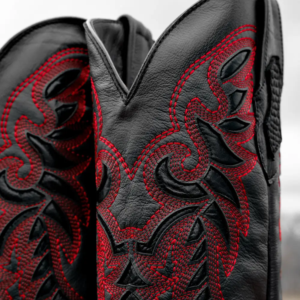 Matte Black Python Leather Boots - Square Toe