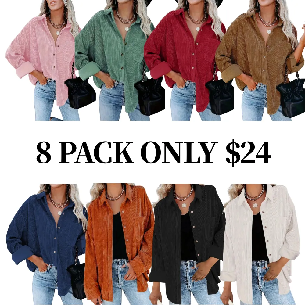 Women's Plain Pocket Button Front Corduroy Shirt