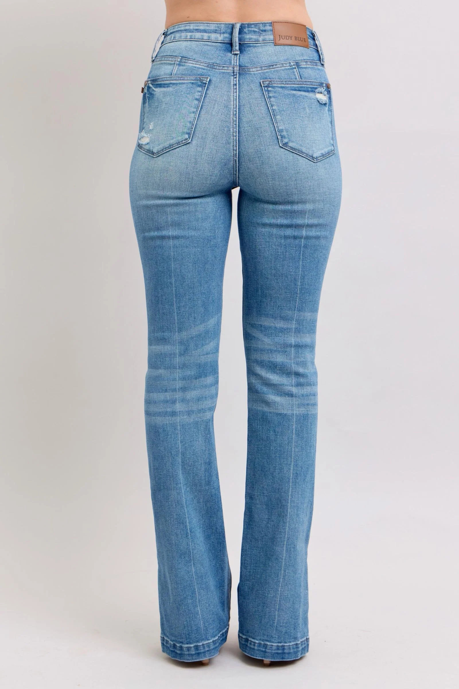Blue Full Size High Waist Tummy Control Vintage Wash Side Slit Slim Boot Jeans