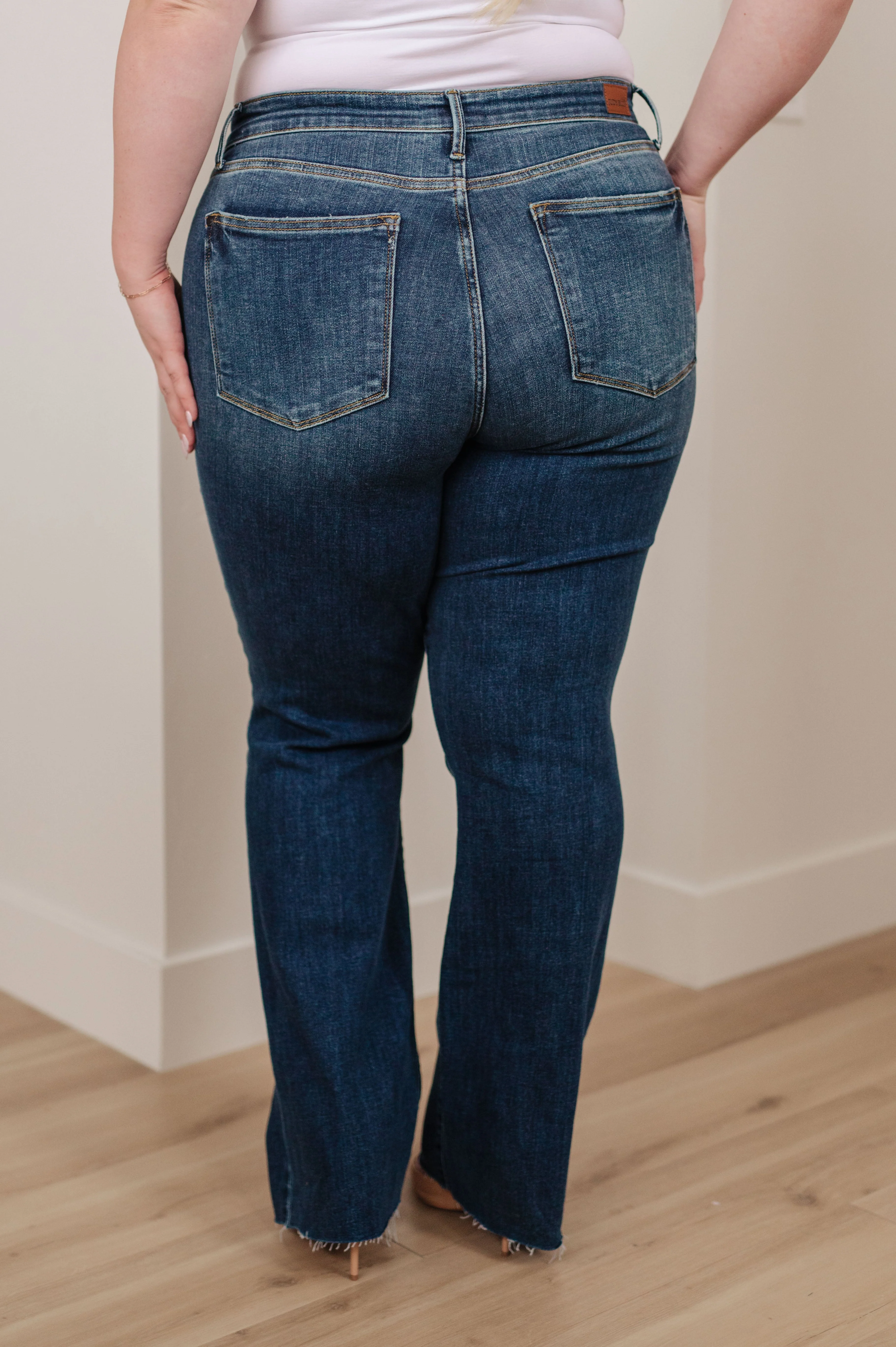 Blue Josephine Mid Rise Raw Hem Bootcut Jeans