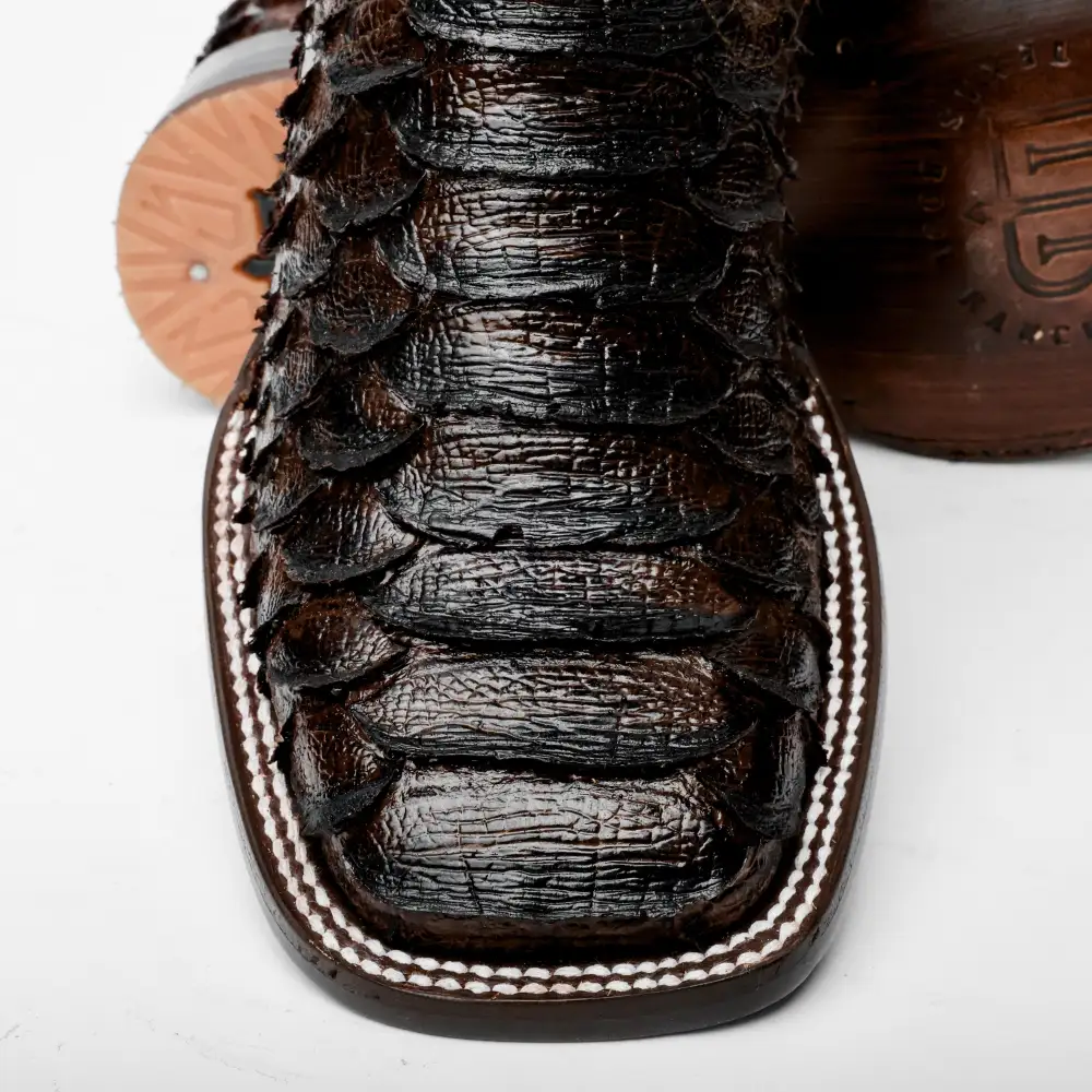 Brown Jumbo Python Leather Boots - Square Toe