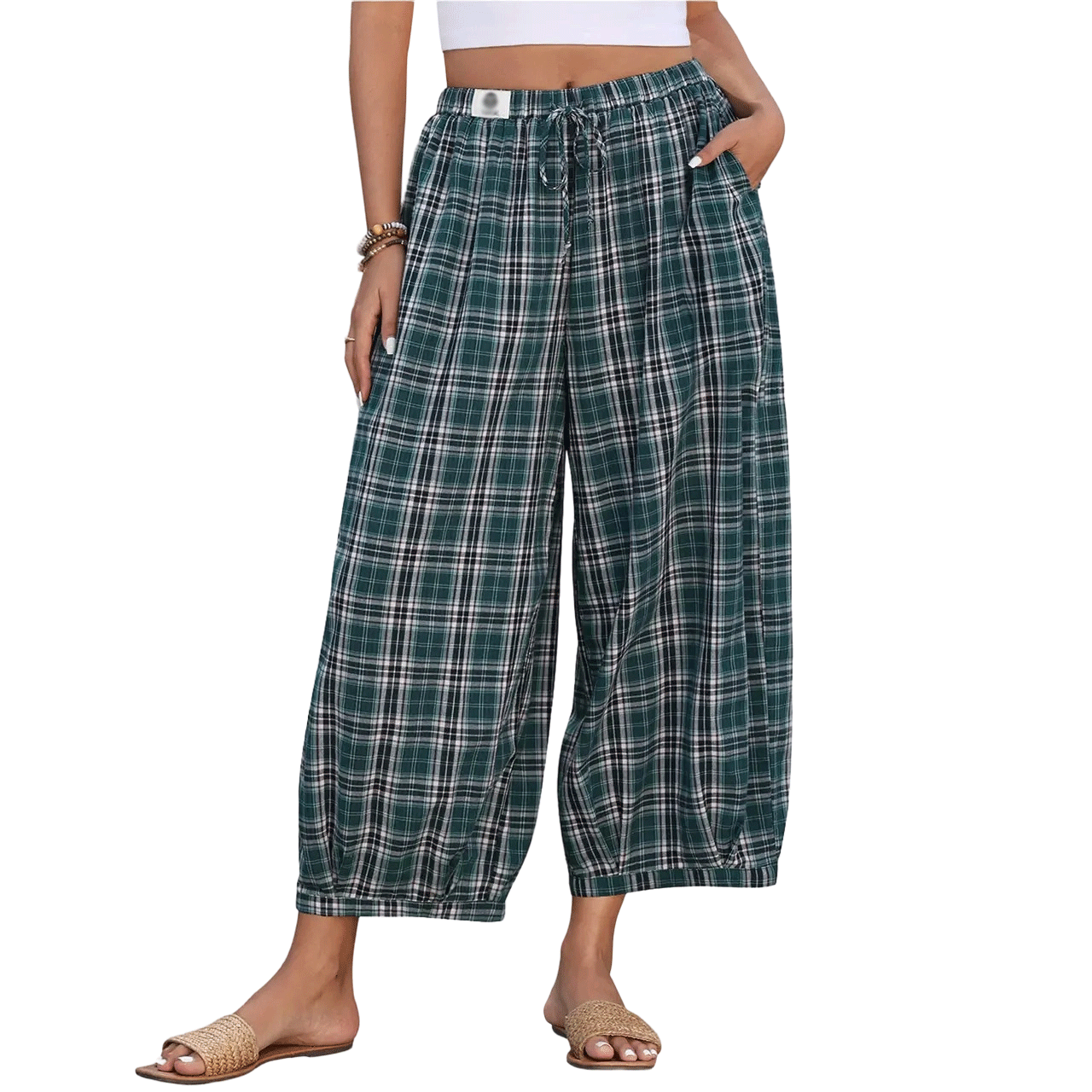 Women's Cotton Linen Wide-Leg Boho Pants with Pockets