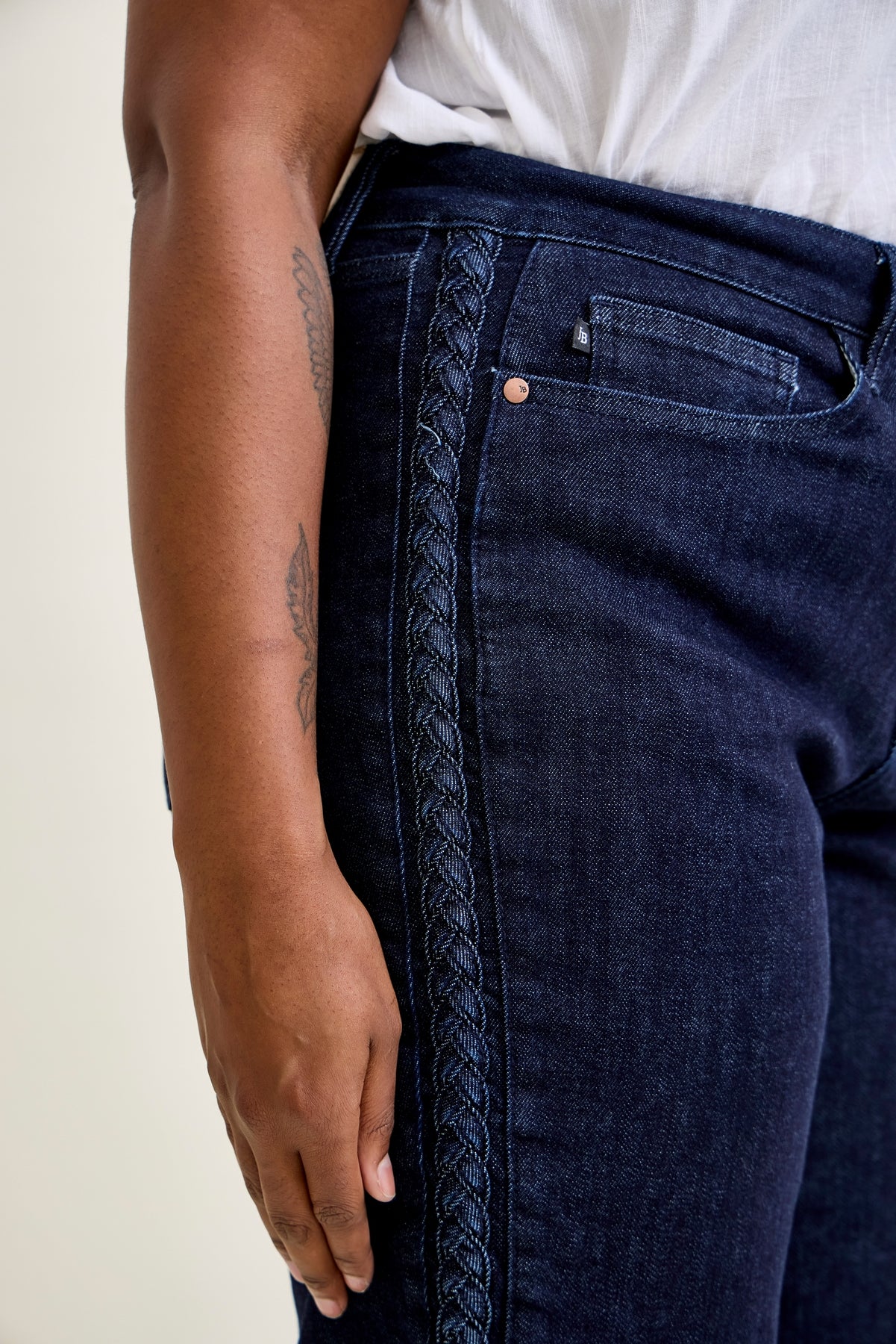 Dottie Side Seam Braid Cropped Wide Leg Jeans - PLUS