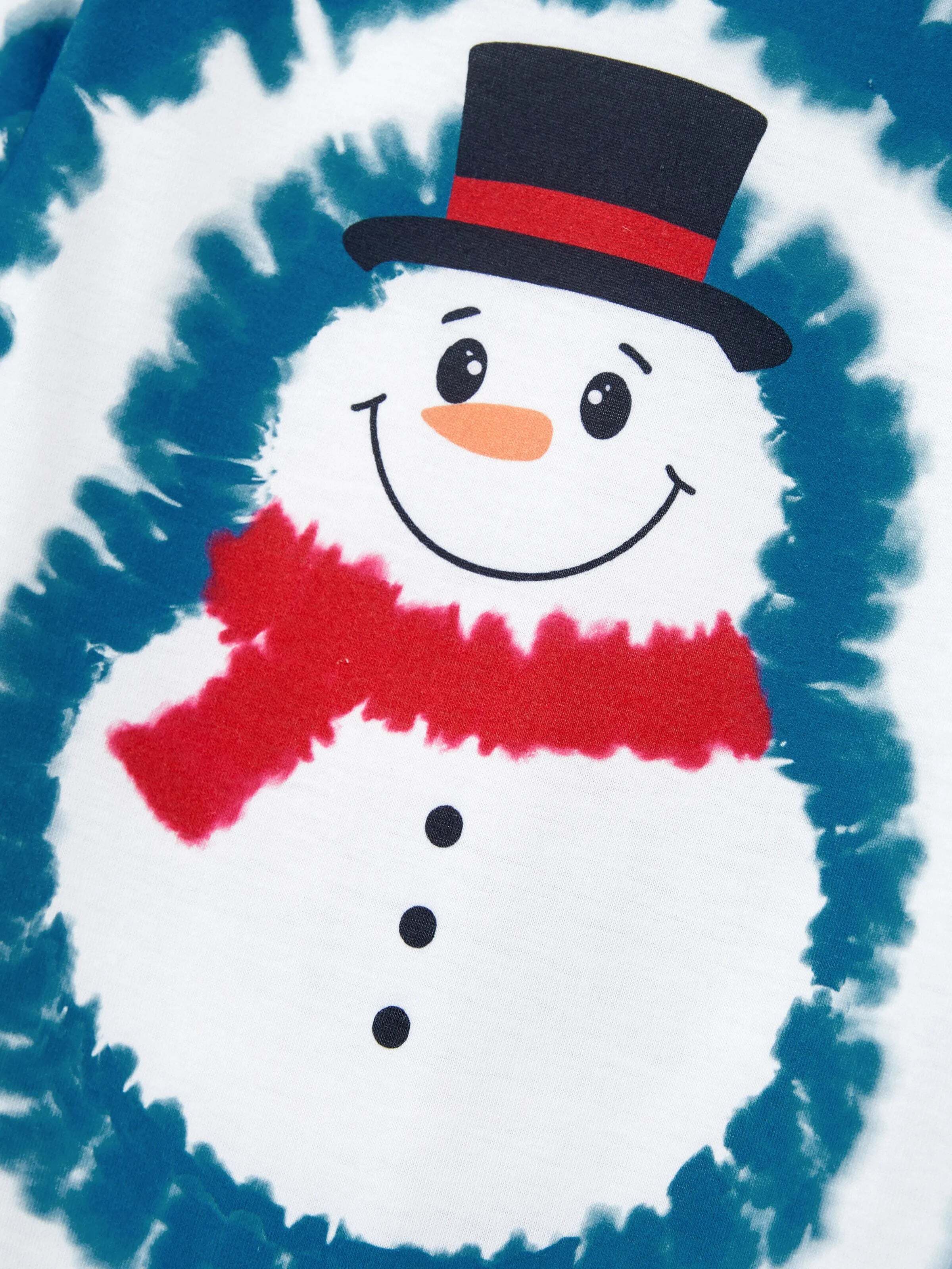 Christmas Matching Family Pajamas Set Tie-dye Snowman Print Blue PJS with Christmas Socks Deep Blue
