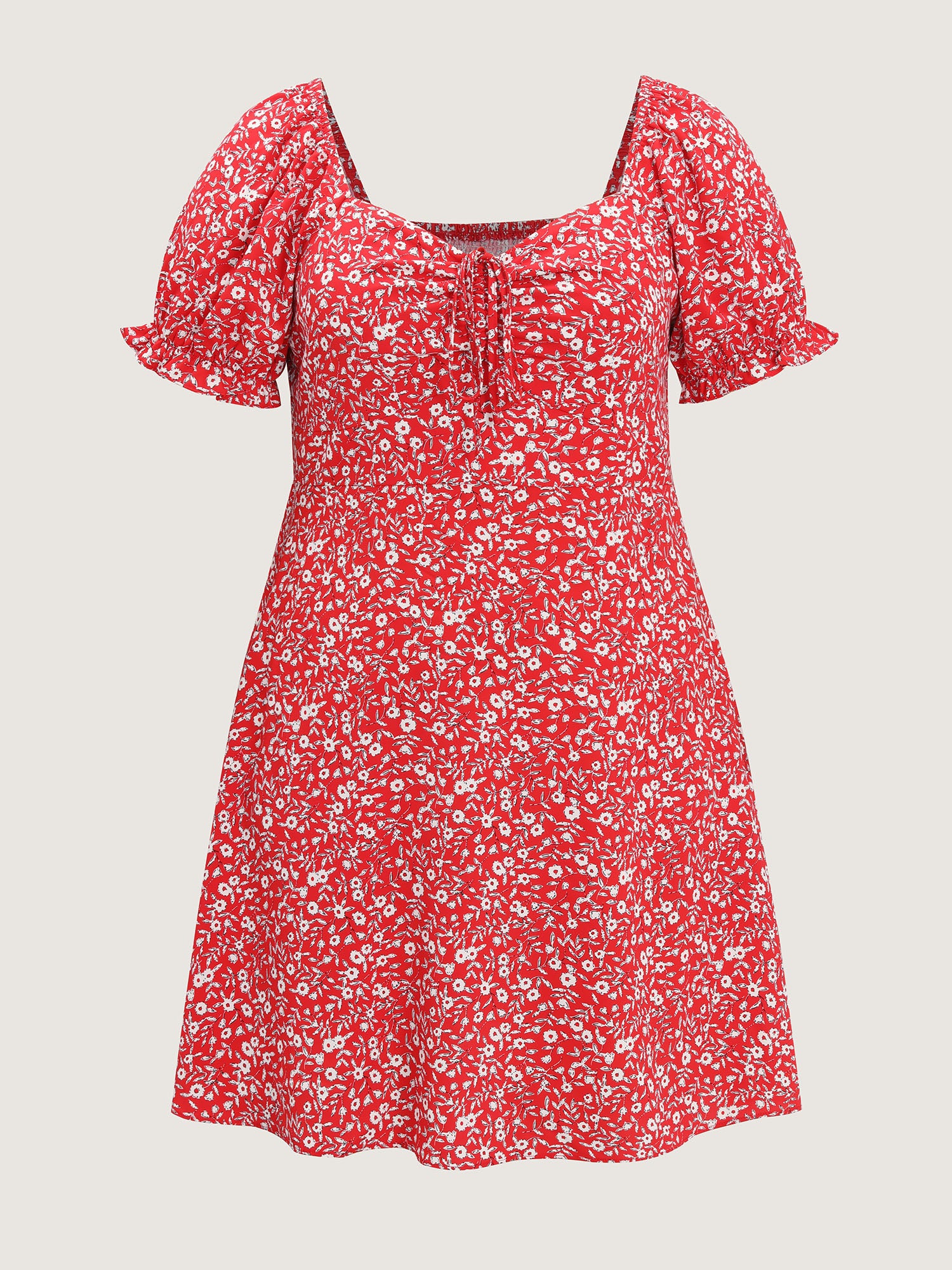 Micro Floral Print Shirred Bow-Tie Mini Dress