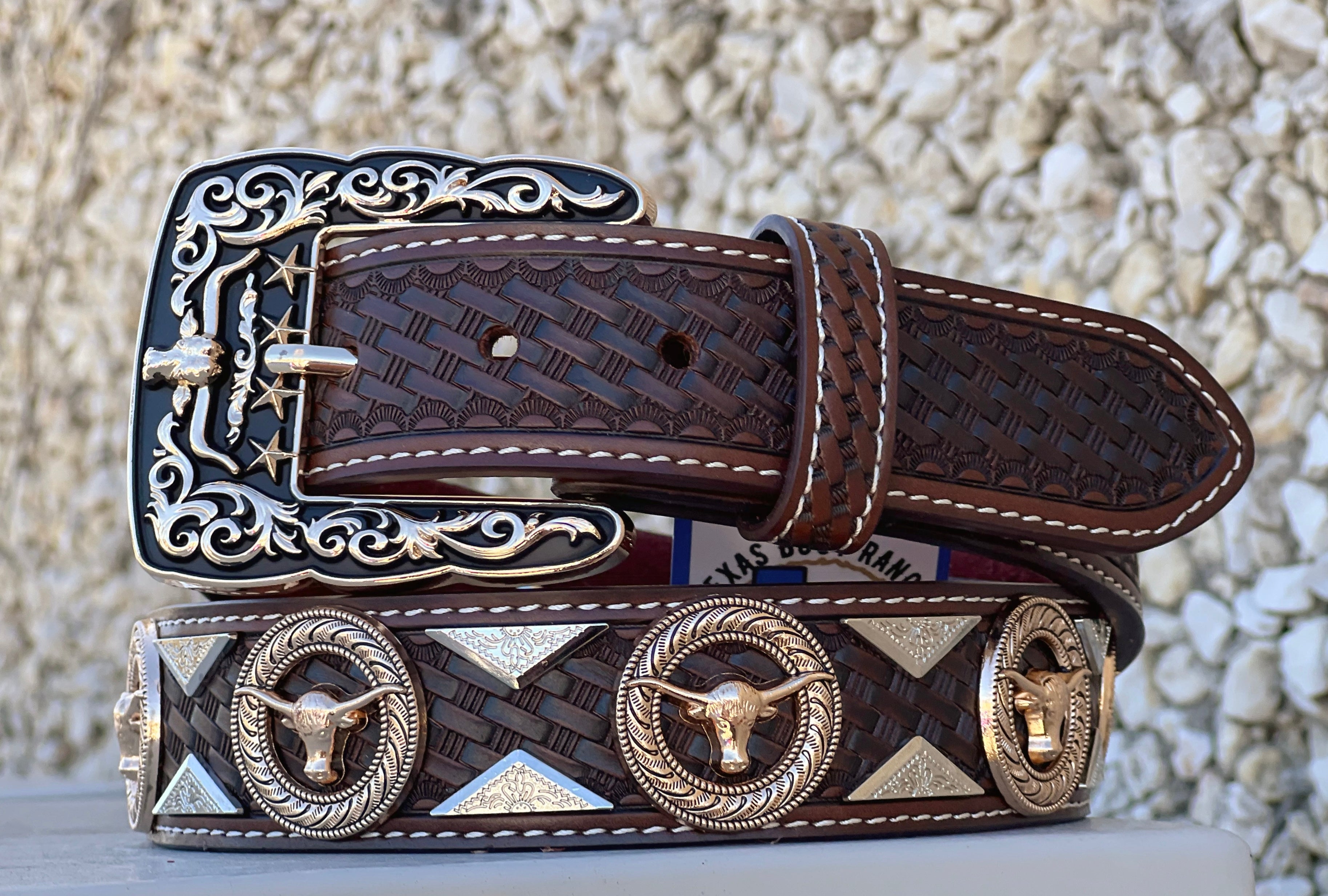 Men’s Brown Leather Belt With Longhorn Concho
