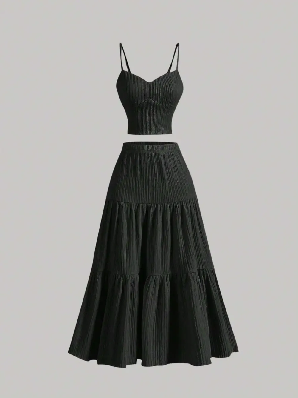 Women's Solid Crop Cami Top & A-line Skirt Two-piece Set, Casual Fashion Cozy Two Piece Outfits for Daily Outdoor Wear