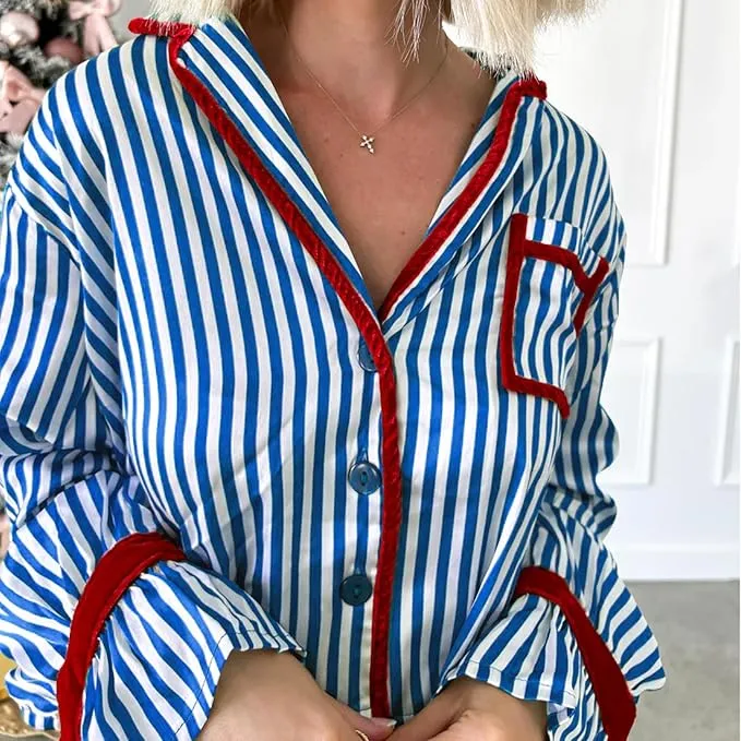 Womens Striped Pajama Set