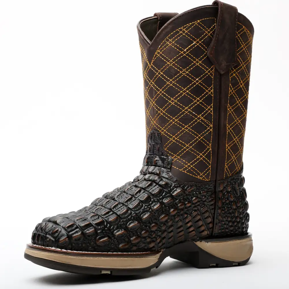 Rustic Brown Caiman Hornback Leather Boots With 3D Lightweight Sole - Composite Toe