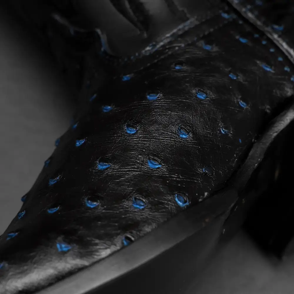 Black/Blue Ostrich Leather Boots - Square Toe