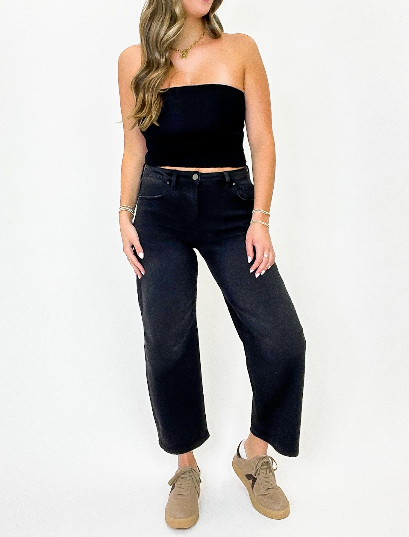 Mid Rise Fit Crop Wide Barrel Leg Jeans