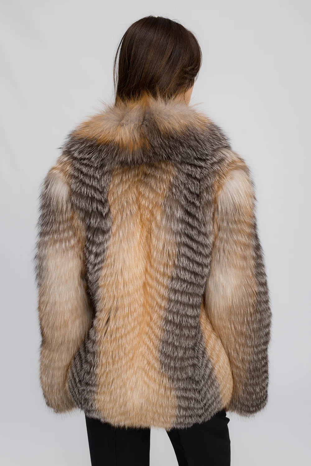 Haină din Blană Naturală de Vulpe, cu Guler Rever, Femei, Nordic Amber 465