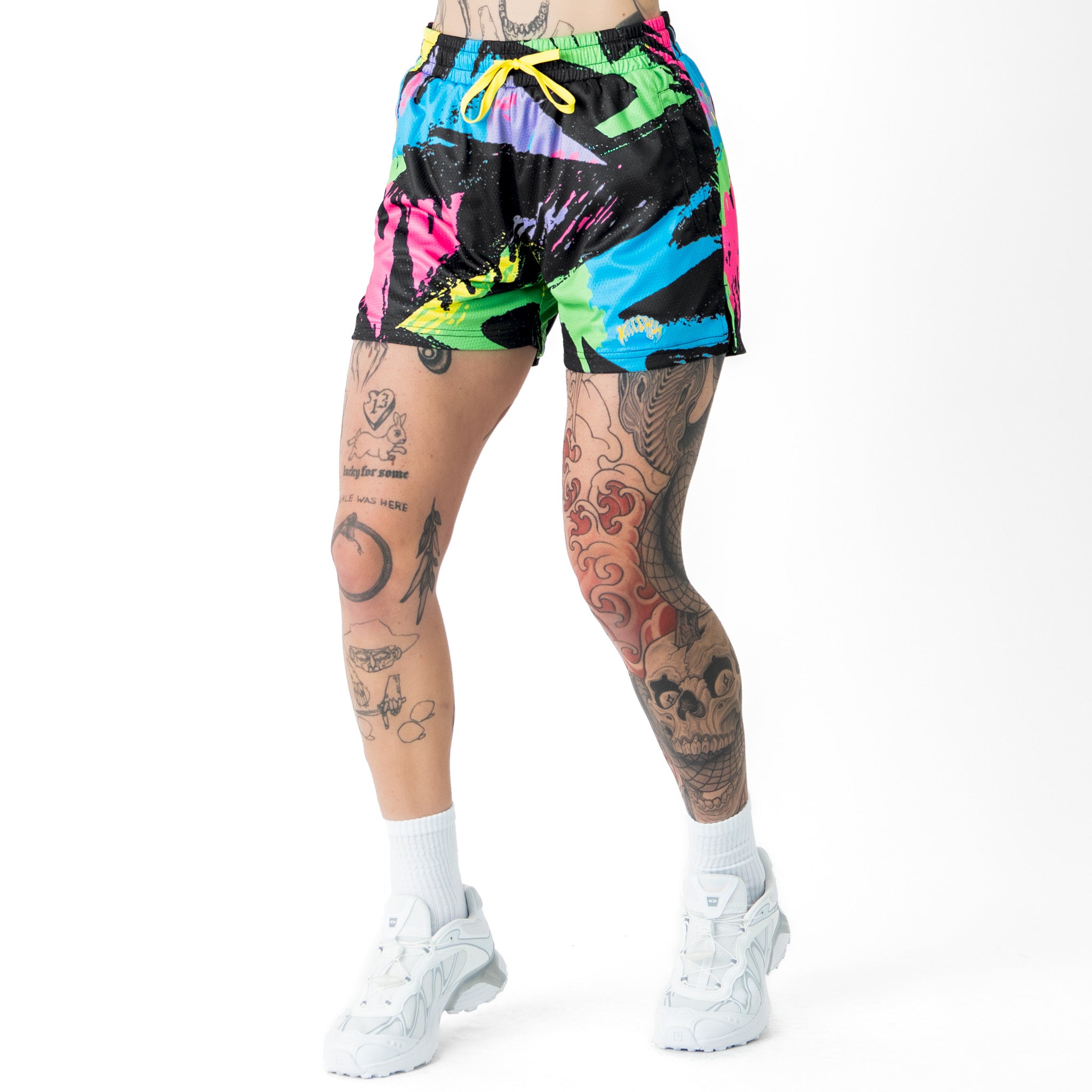 MUAY THAI SHORTS (MID THIGH CUT) RETRO - 80s NEON
