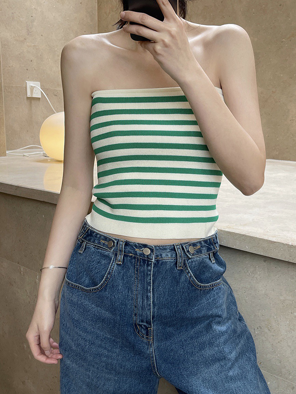 Simple Casual Striped Strapless Top
