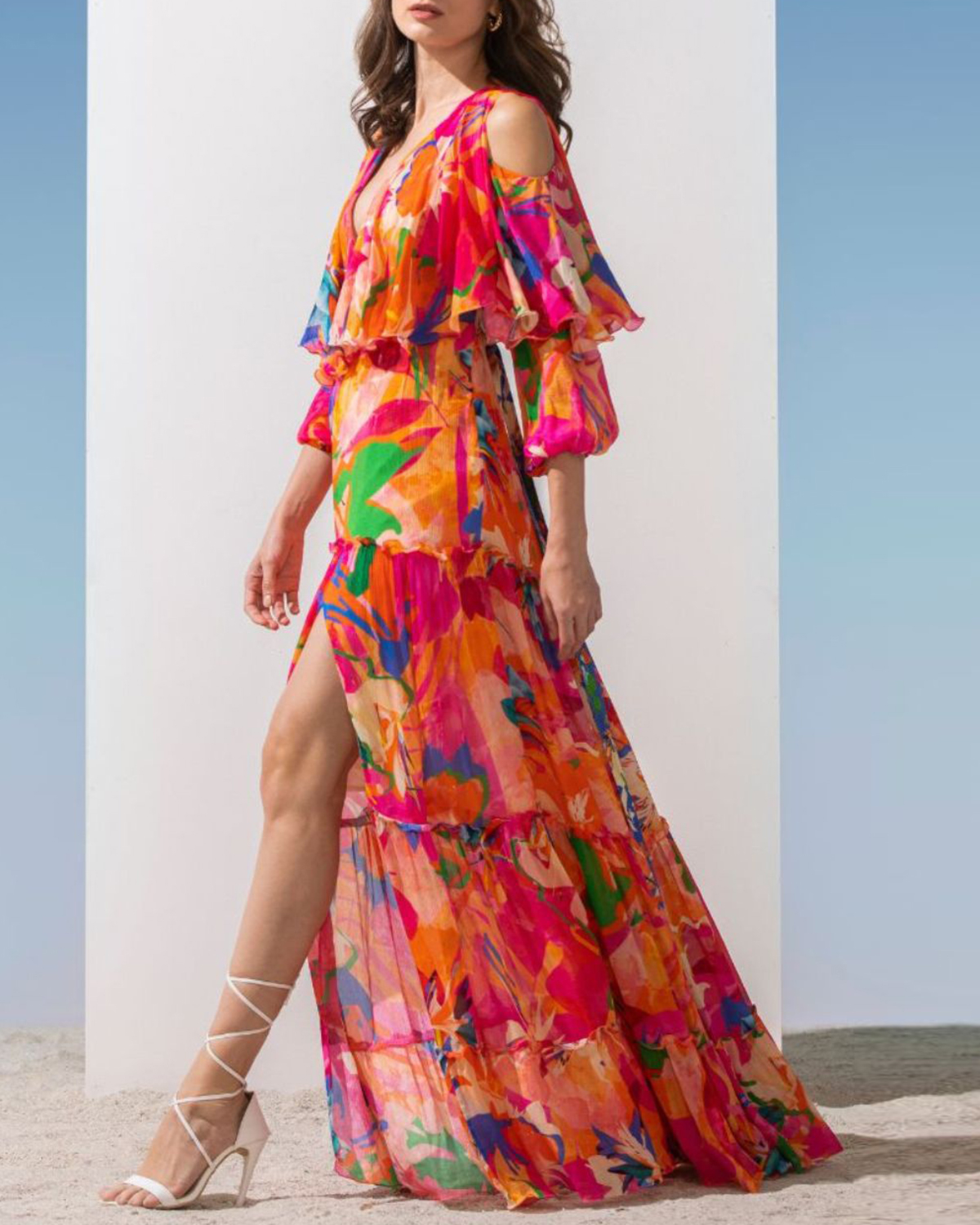 Chiffon Multi Pink Printed Butterfly Dress