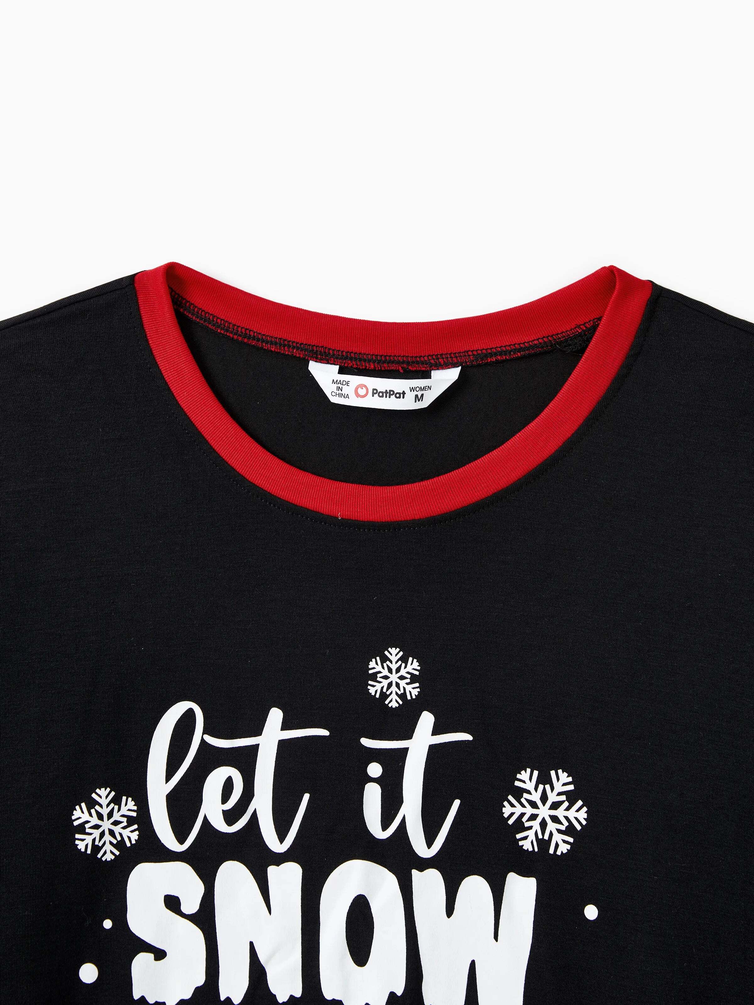 Christmas Family Pajamas Set Snowman Print Long-sleeve PJS with Christmas Socks Black