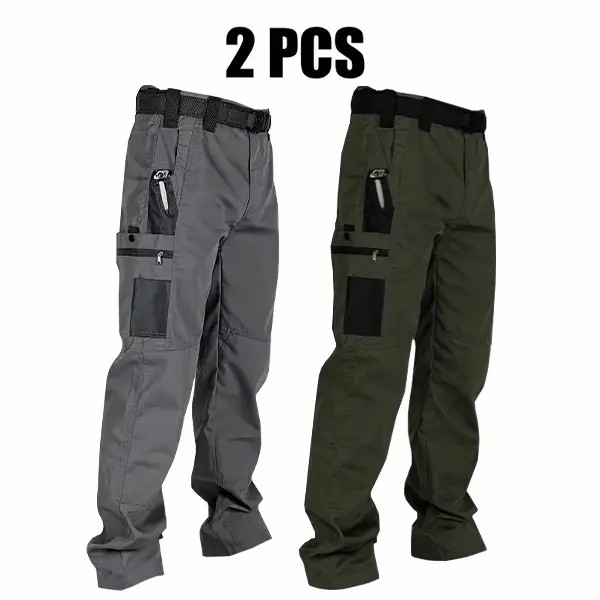 🔥Men's Solid Color Tactical Work Pants with Multiple Pockets and Zipper Closures