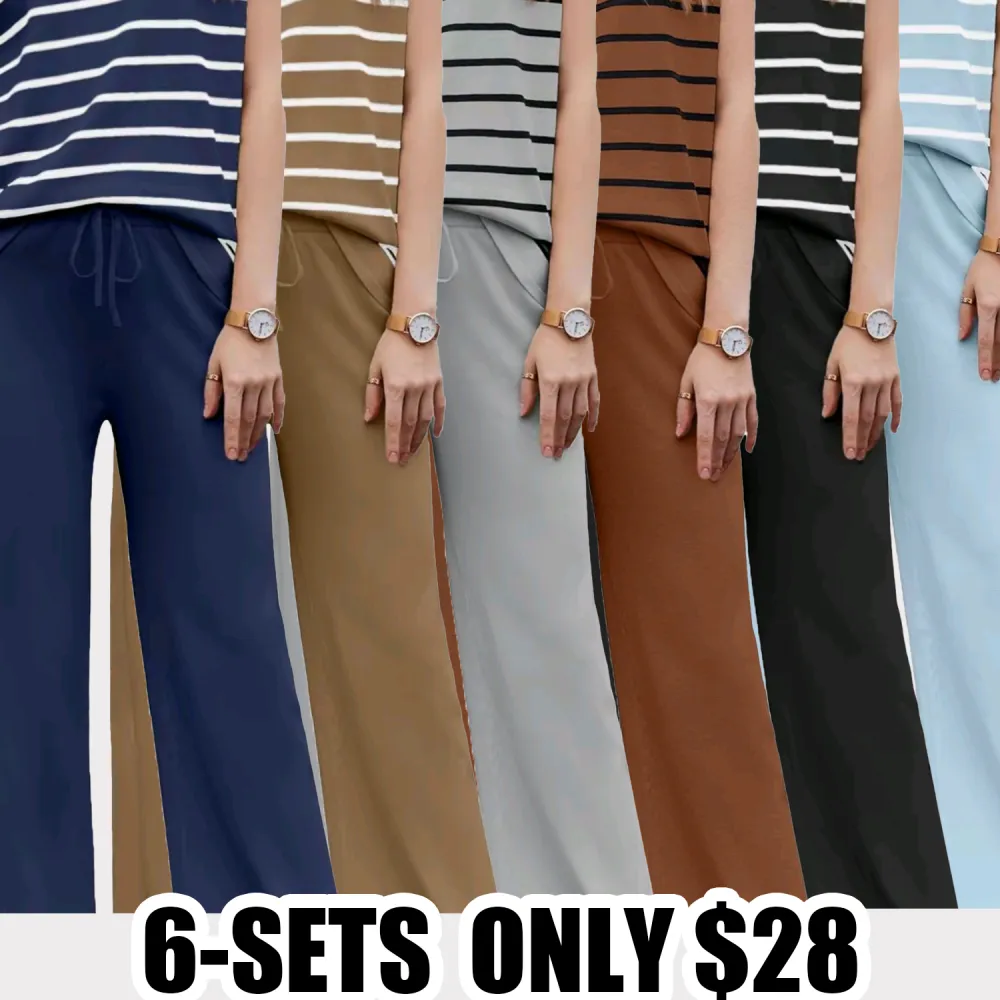 Women's Striped Knit Lounge Set – 2-Piece Pajama-Inspired Travel Outfit with Sweater Top & Relaxed Pants