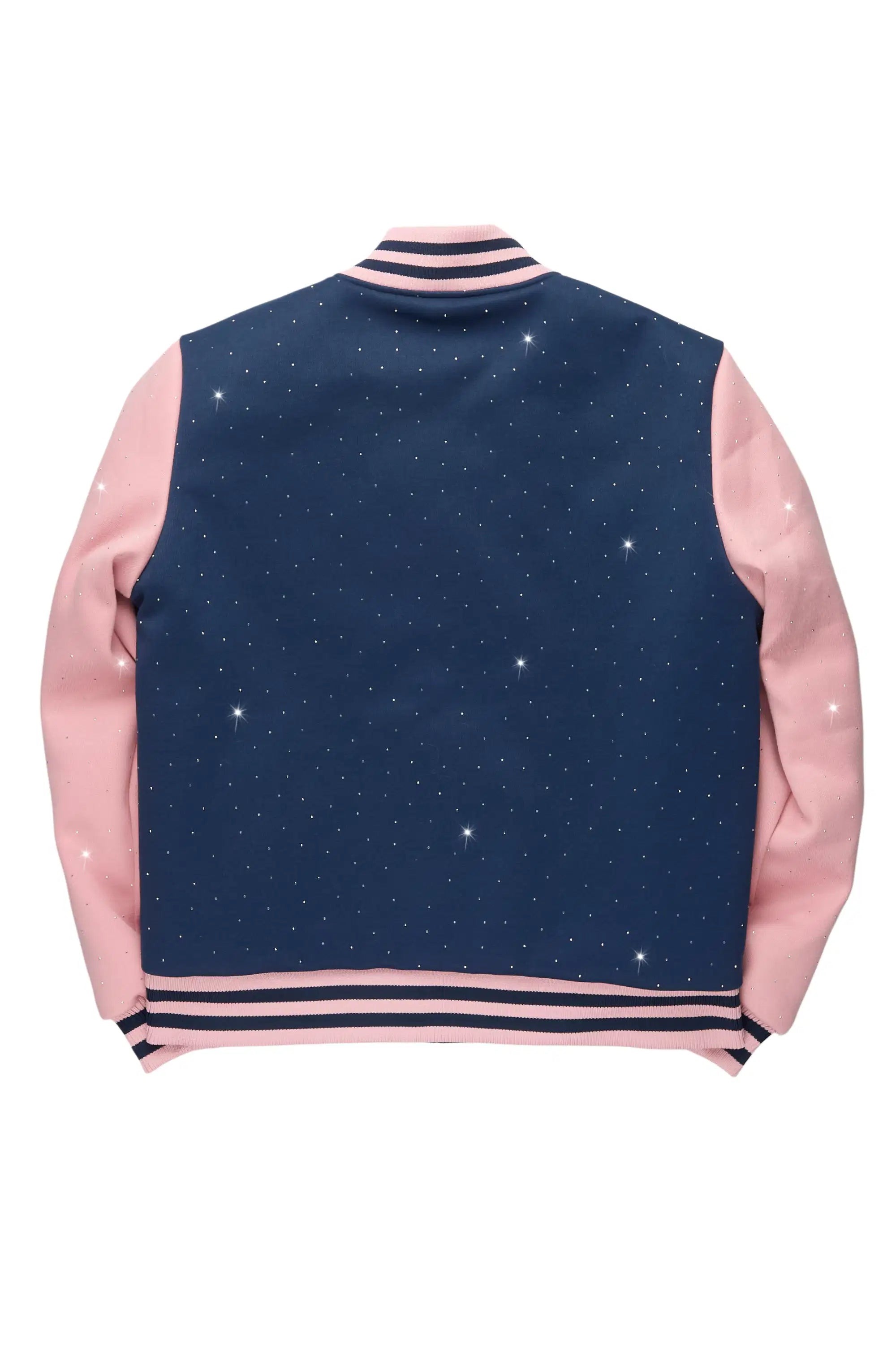 Ranesha Navy/Pink Rhinestone Varsity Jacket
