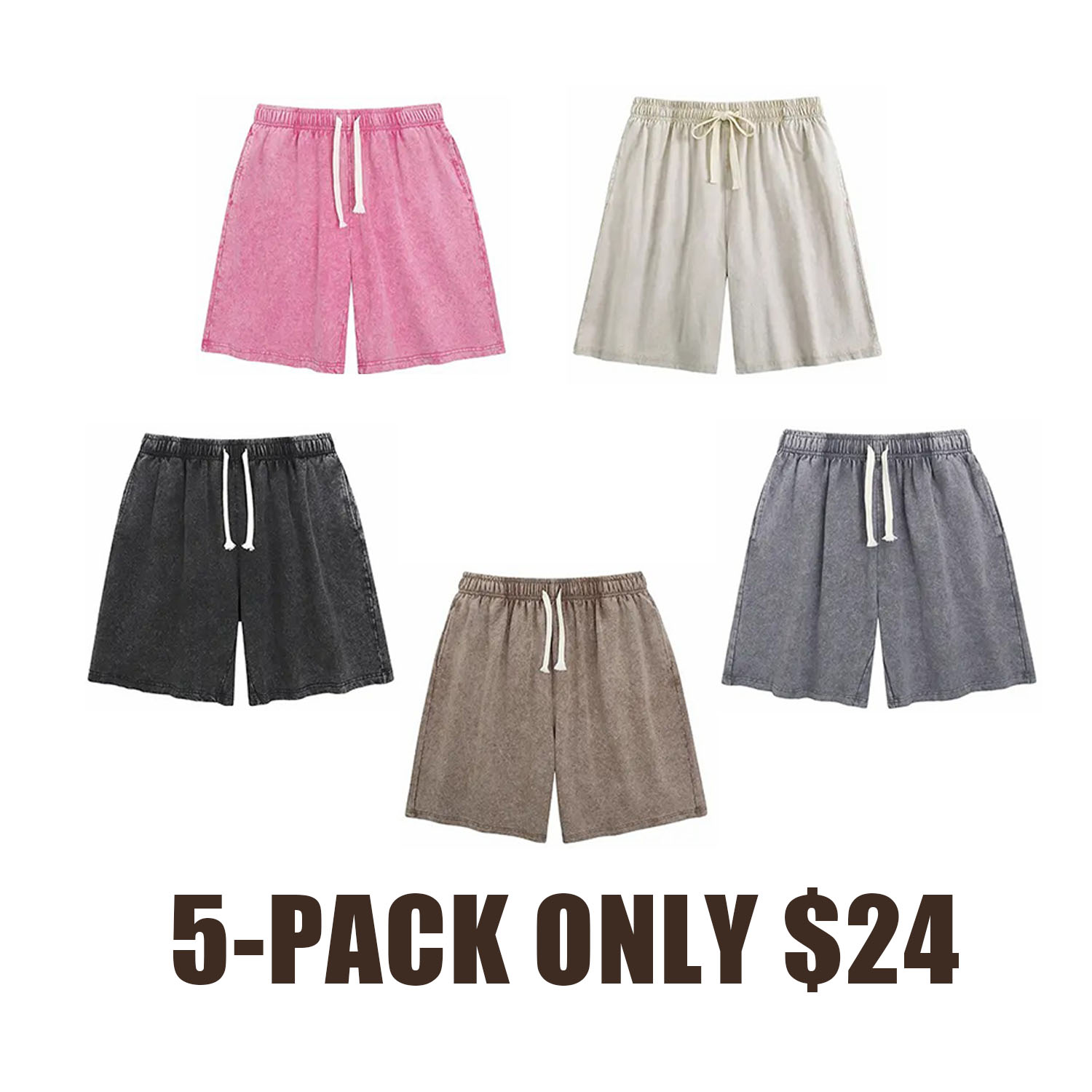 Retro Acid Wash Basic Unisex Tee & Shorts Cotton,7