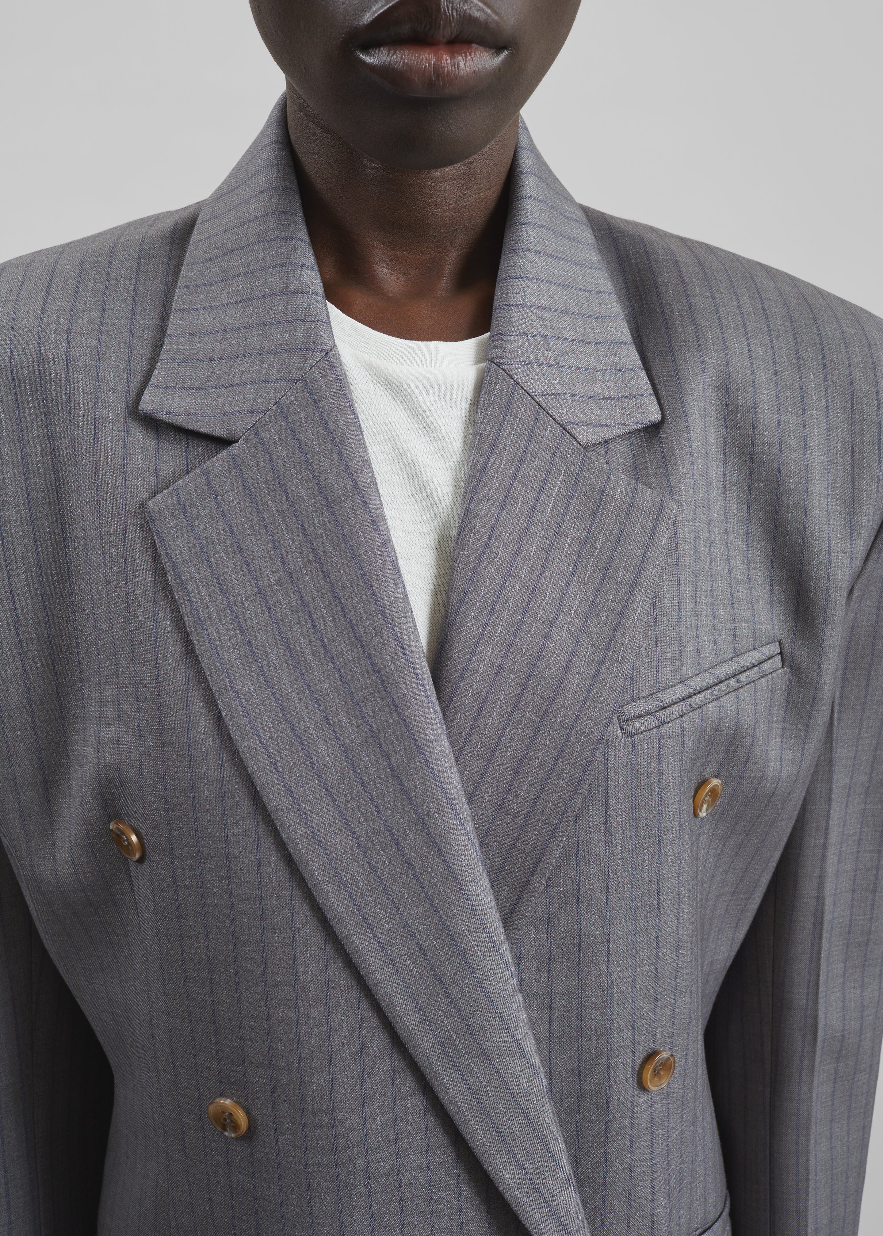 Helmond Double-Breasted Blazer - Grey Multi Stripe