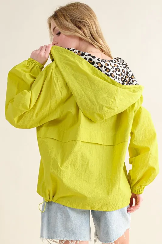 Leopard Print Hoodie Zipper Up Pocket Windbreaker