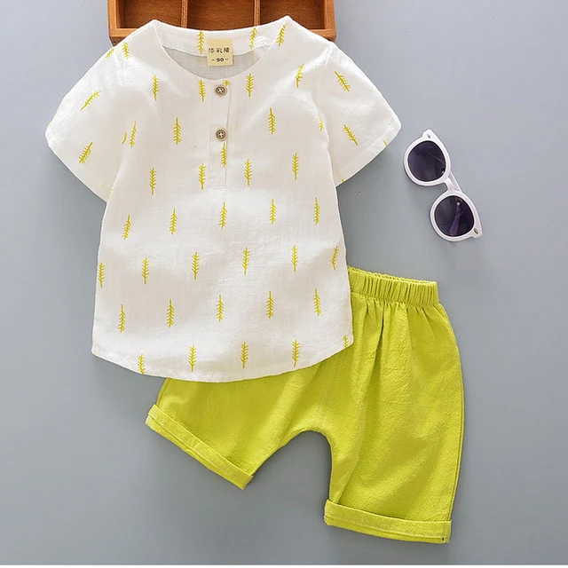 Summer Cotton Linen Boys Clothing Sets