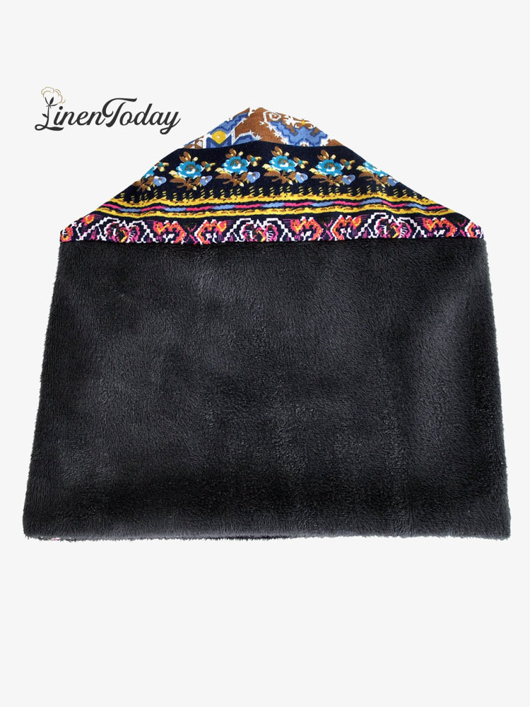Retro Tribal Printed Cotton Fleece Dual Use Scarf Beanie Hat